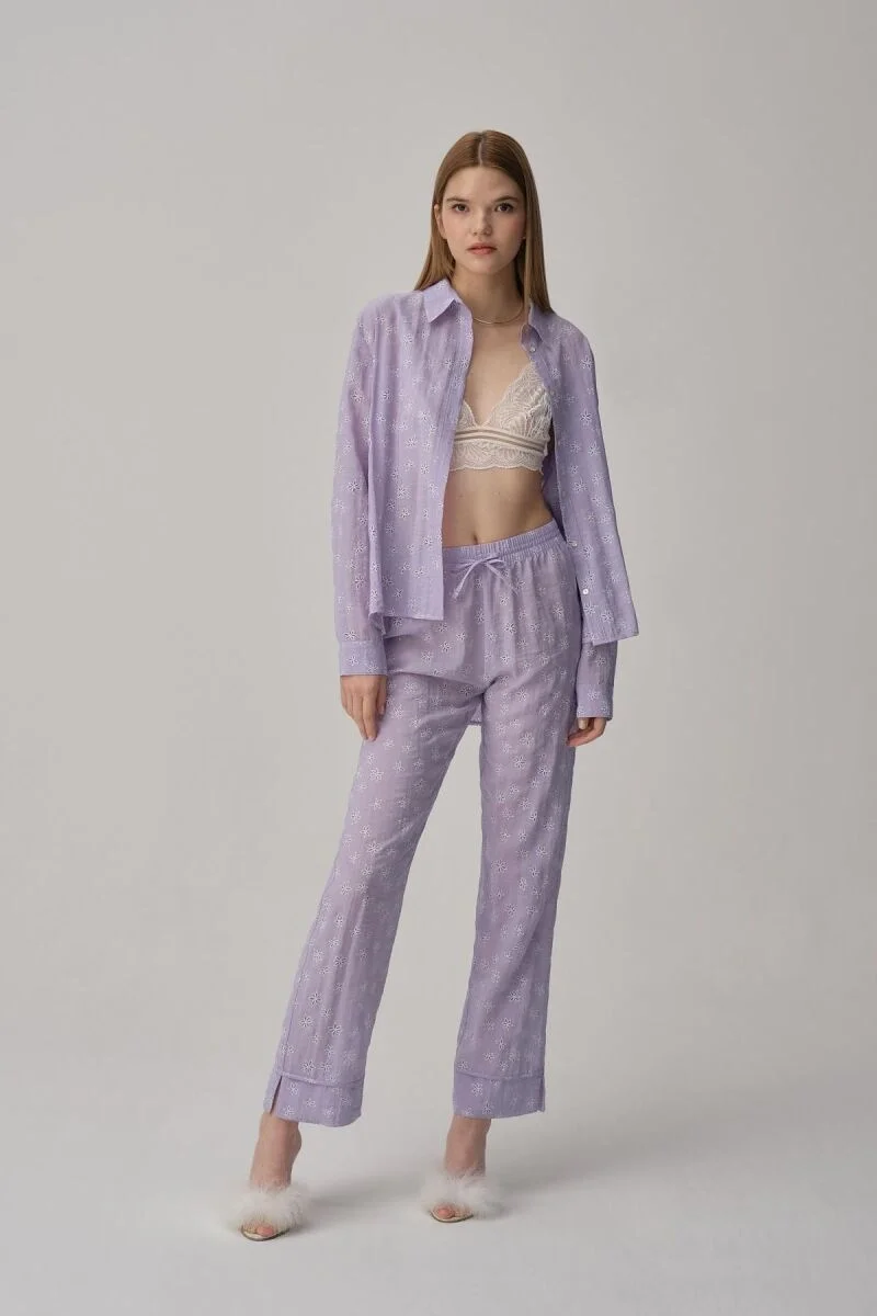 TINA - Braletli Vegan Kadın İpek Pijama Takımı - Lilac