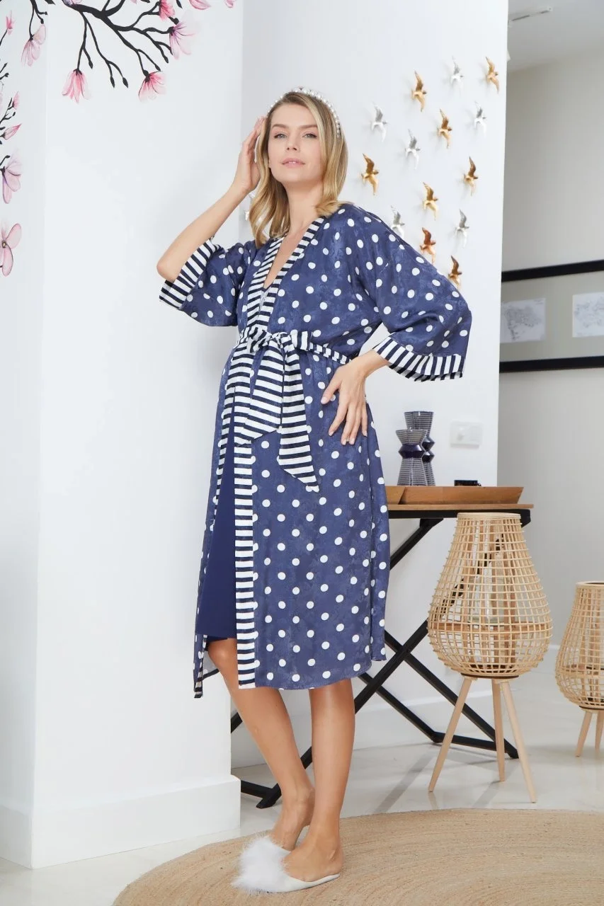 Cossy By Aqua Truvakar Kol Puan Desen Saten Sabahlık 22546 Gecelik & Sabahlık Toptan