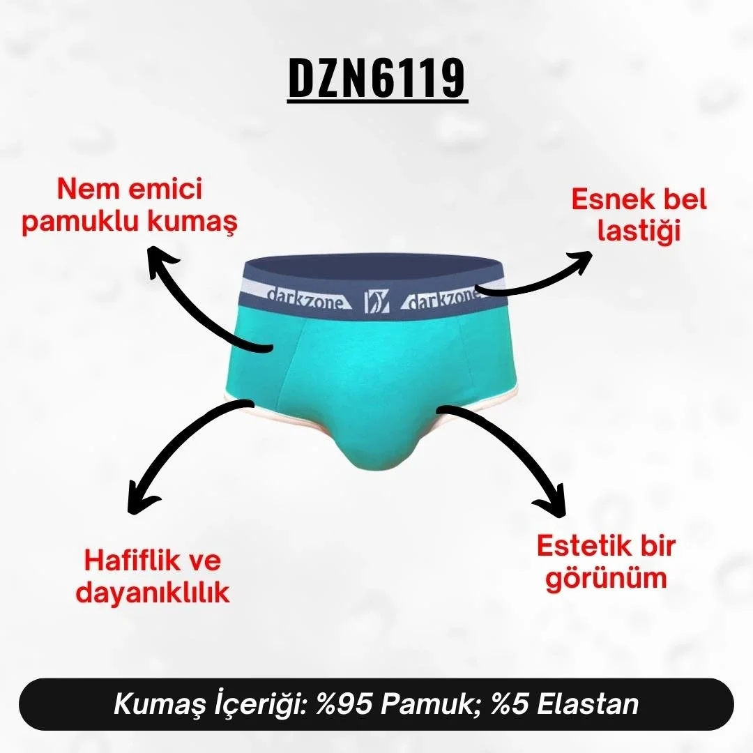 Turkuaz renkli Darkzone marka erkek slip, modern tasarımlı, ön görünüm, beyaz ve koyu mavi detaylı
