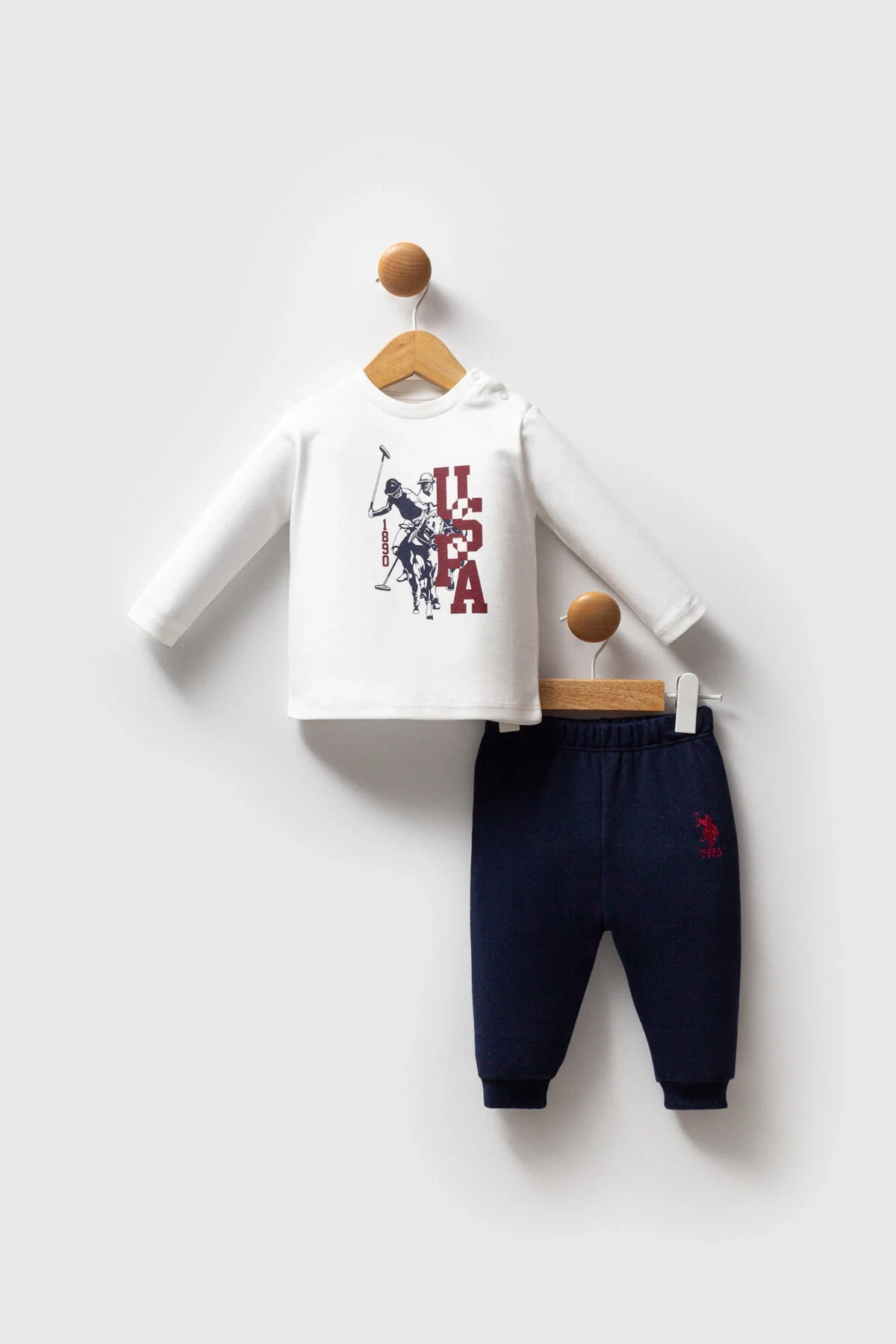U.S. Polo Assn Erkek Bebek Bordo ve Mavi Takım, kapüşonlu ceket ve pantolon, Arnetta markası, bebek giyim seti