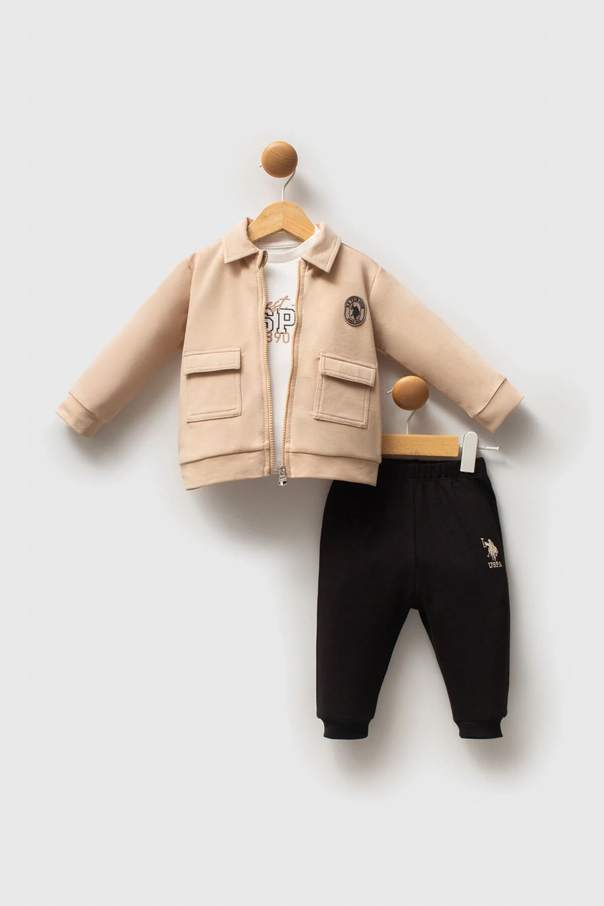 Arnetta U.S. Polo Assn Erkek Bebek Krem Takım Bebek Takımları Toptan