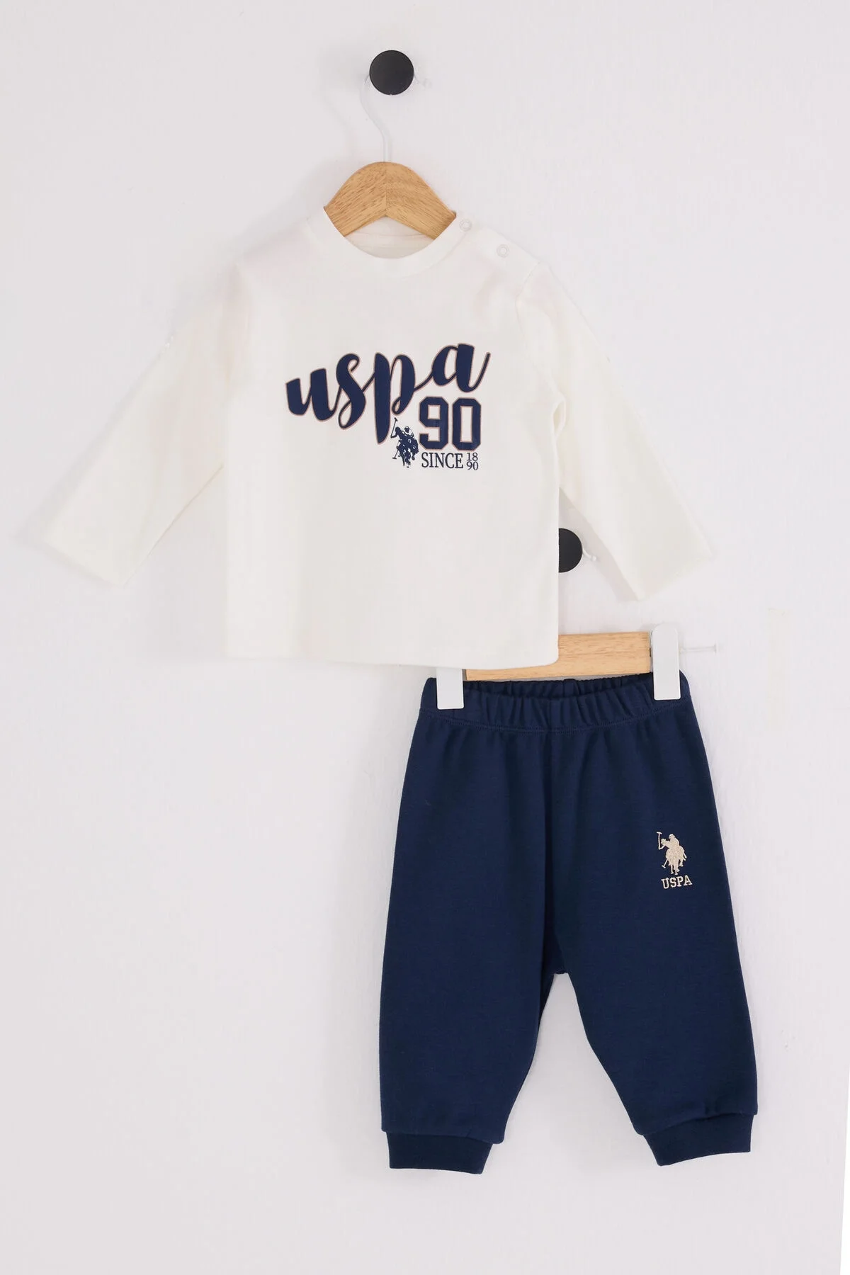 U.S. Polo Assn Erkek Bebek Lacivert Takım, koyu mavi ceket ve pantolon, marka logosu, bebek giyim seti