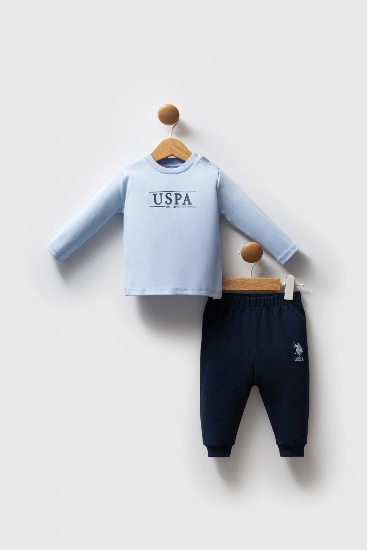 U.S. Polo Assn Erkek Bebek Lacivert Takım, kapüşonlu ceket ve pantolon, marka logosu, bebeğe uygun bebek takımları