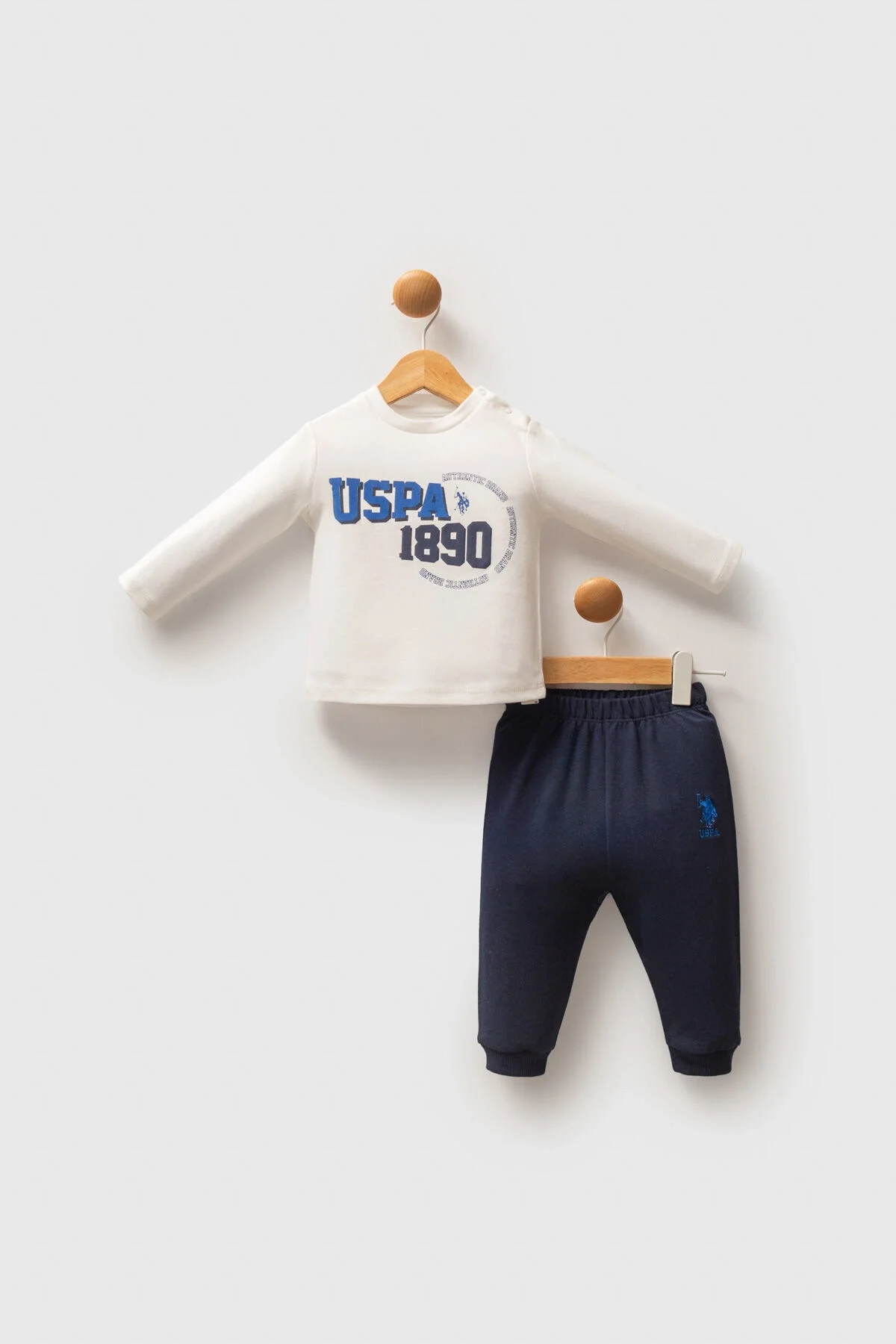 U.S. Polo Assn Erkek Bebek Lacivert Takım, kapüşonlu ceket ve pantolon, marka logosu, bebek giyim seti