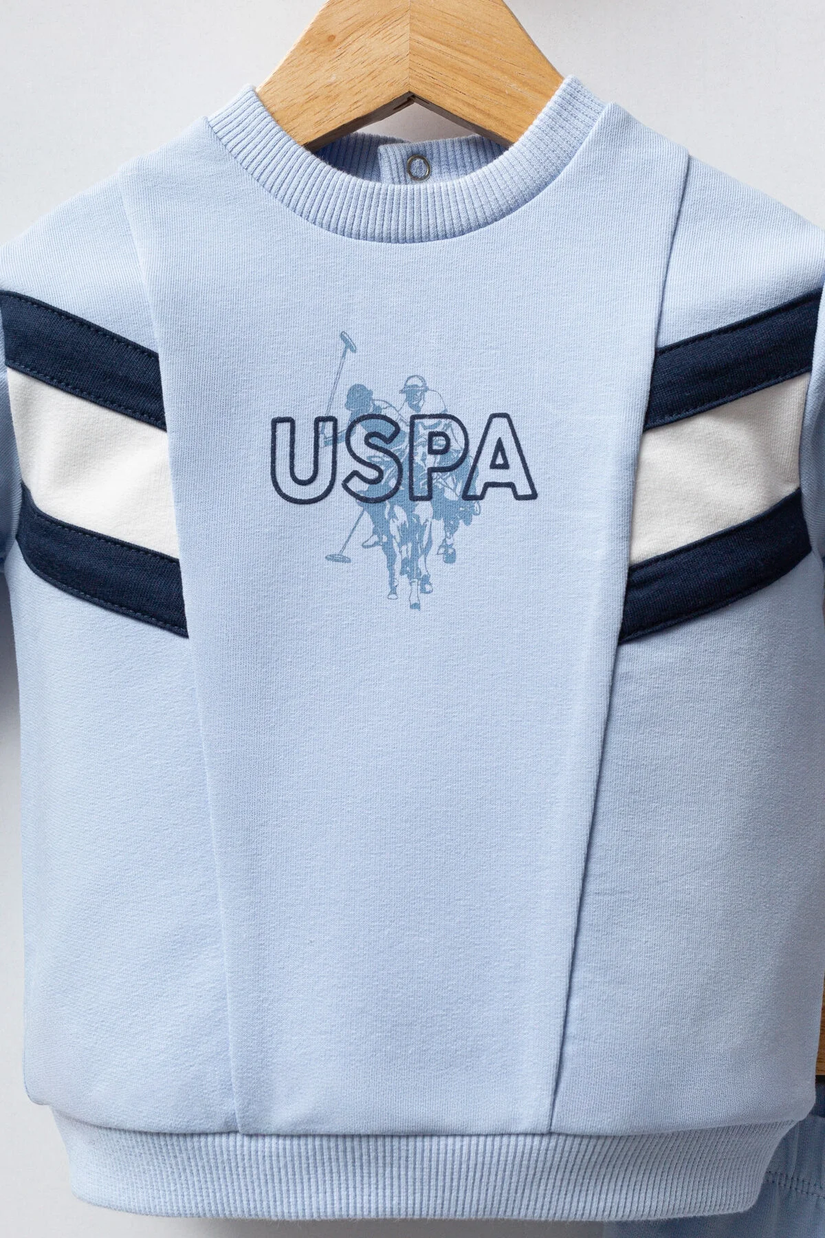 Mavi USPA marka bebek takım elbise, uzun kollu pullover ve pantolon, bebek giyim seti, erkek bebek takımları