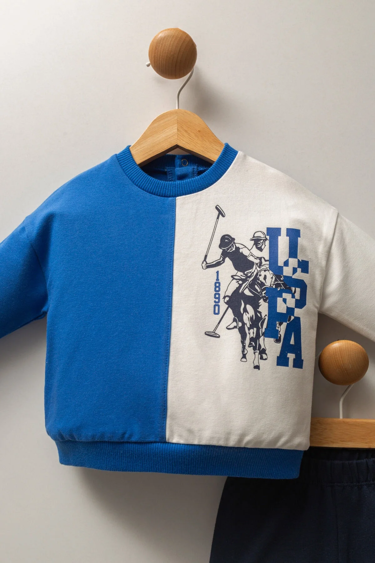 Mavi ve beyaz desenli U.S. Polo Assn bebek takım elbise, erkek bebek giyim seti, spor ve günlük kullanım için