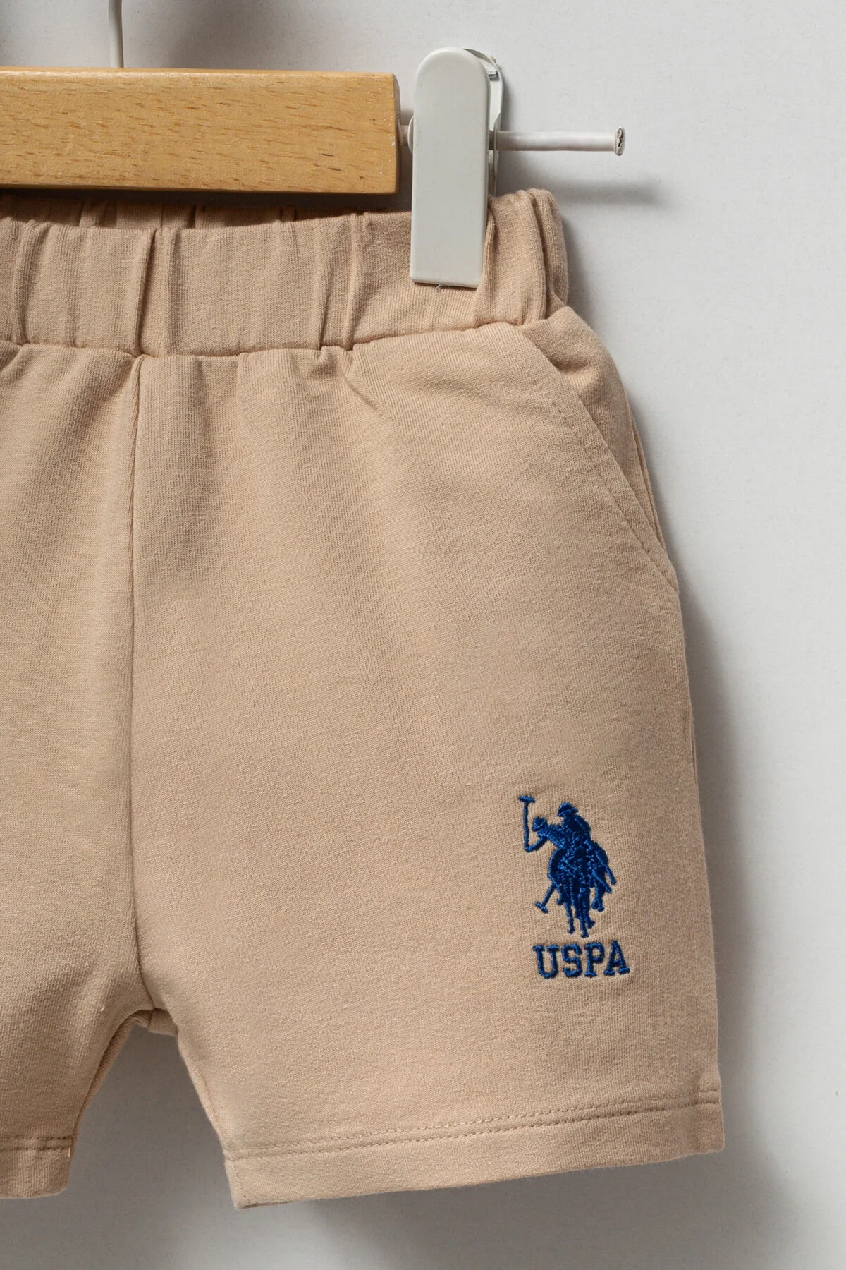 Mavi US Polo Assn bebek takım elbise, koyu mavi polo gömlek ve kahverengi kısa pantolon, bebek giyim seti