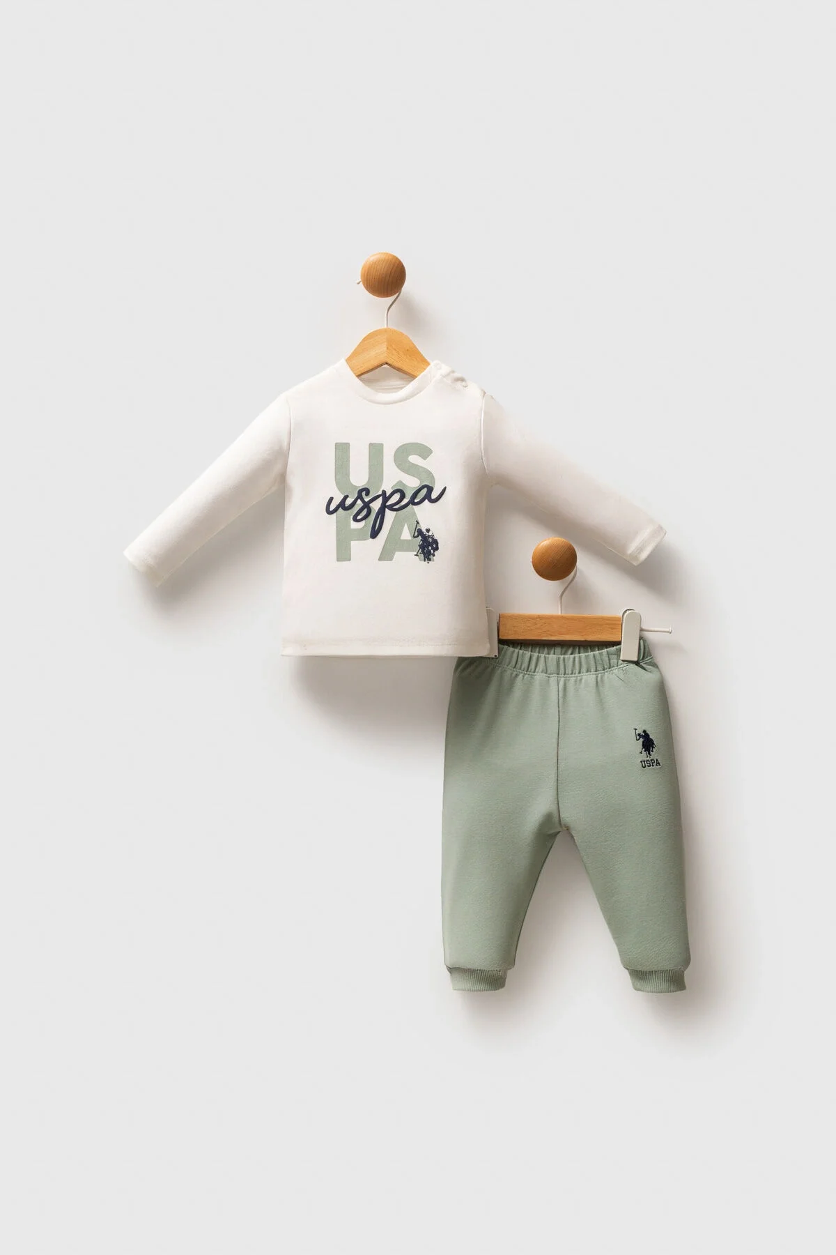 Yeşil U.S. Polo Assn bebek takım elbise, kapüşonlu ceket ve pantolon, Arnetta markası, bebek giyim seti