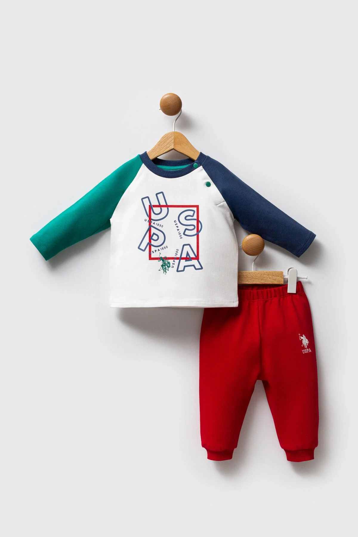 Arnetta U.S. Polo Assn Erkek Bebek Yeşil Takım Bebek Takımları Toptan