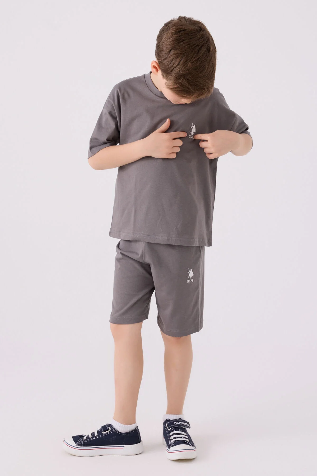 Arnetta U.S. Polo Assn Erkek Çocuk Antrasit Bermuda Takım Bermuda Takım Toptan