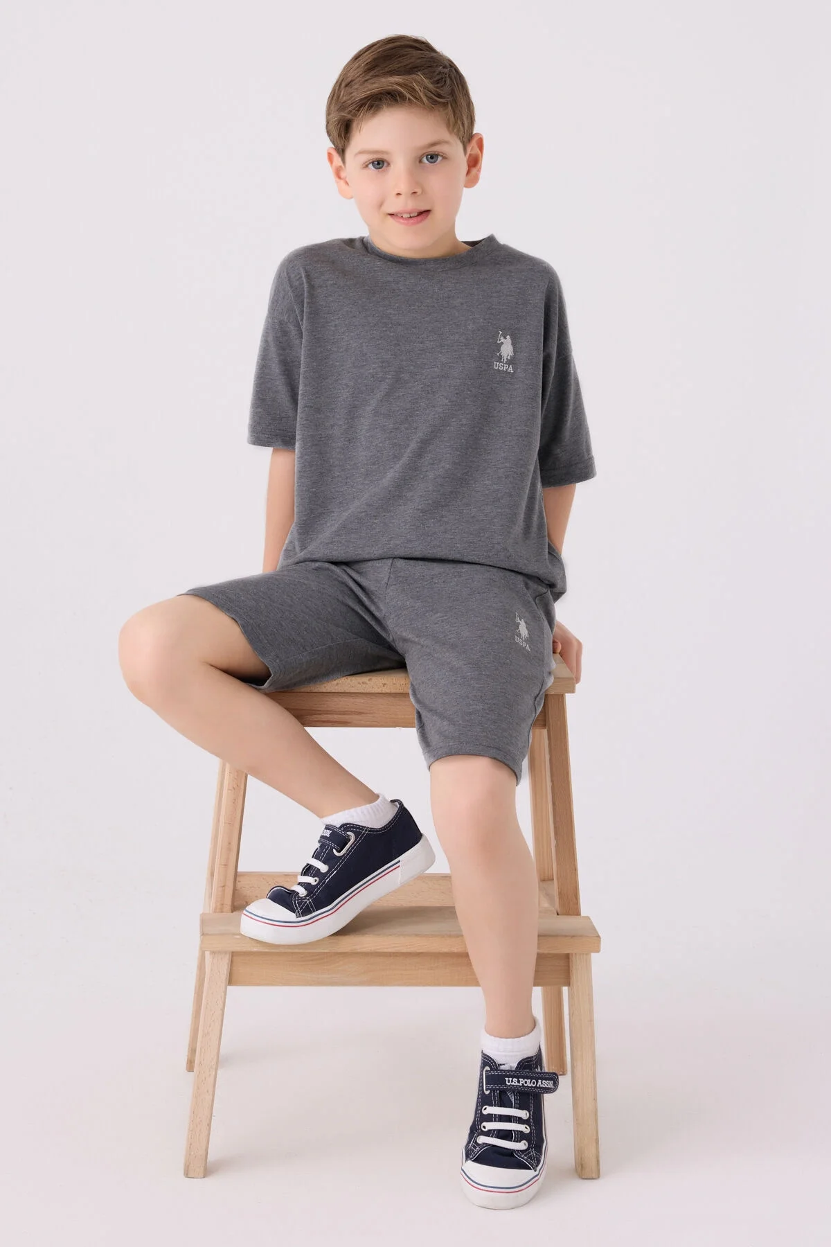 Arnetta U.S. Polo Assn Erkek Çocuk Antrasit Bermuda Takım Bermuda Takım Toptan