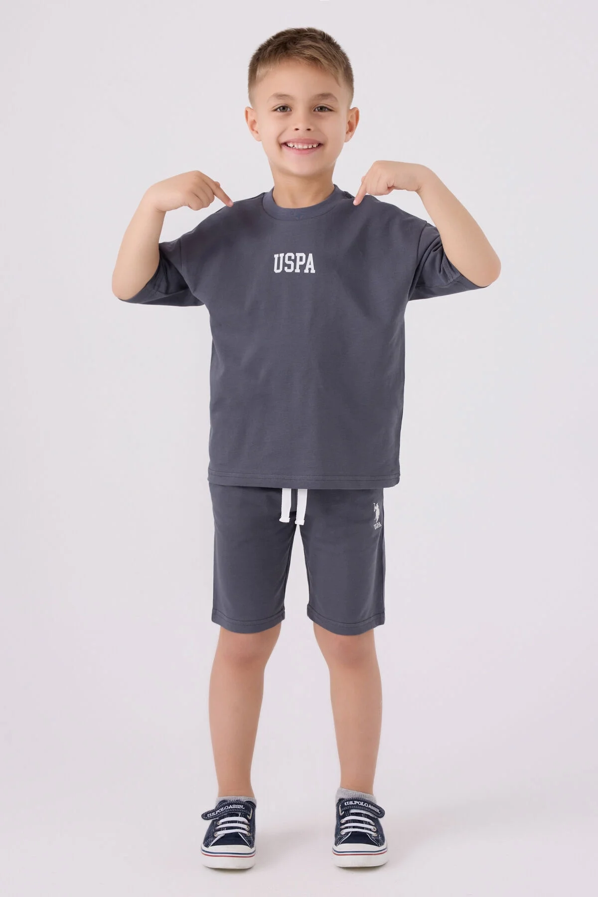 Arnetta U.S. Polo Assn Erkek Çocuk Antrasit Bermuda Takım Bermuda Takım Toptan