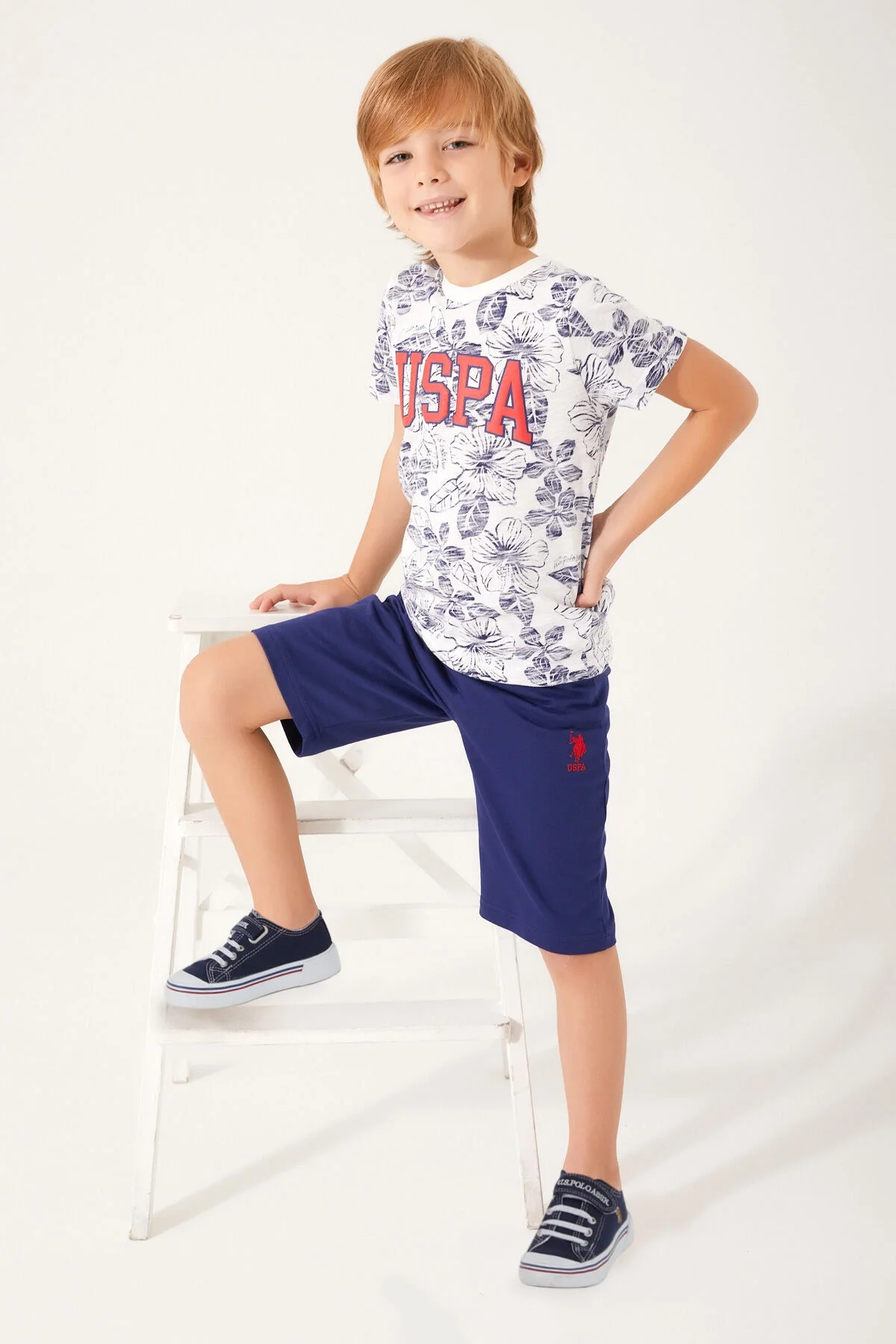 Arnetta U.S. Polo Assn Erkek Çocuk Bej Bermuda Takım Bermuda Takım Toptan