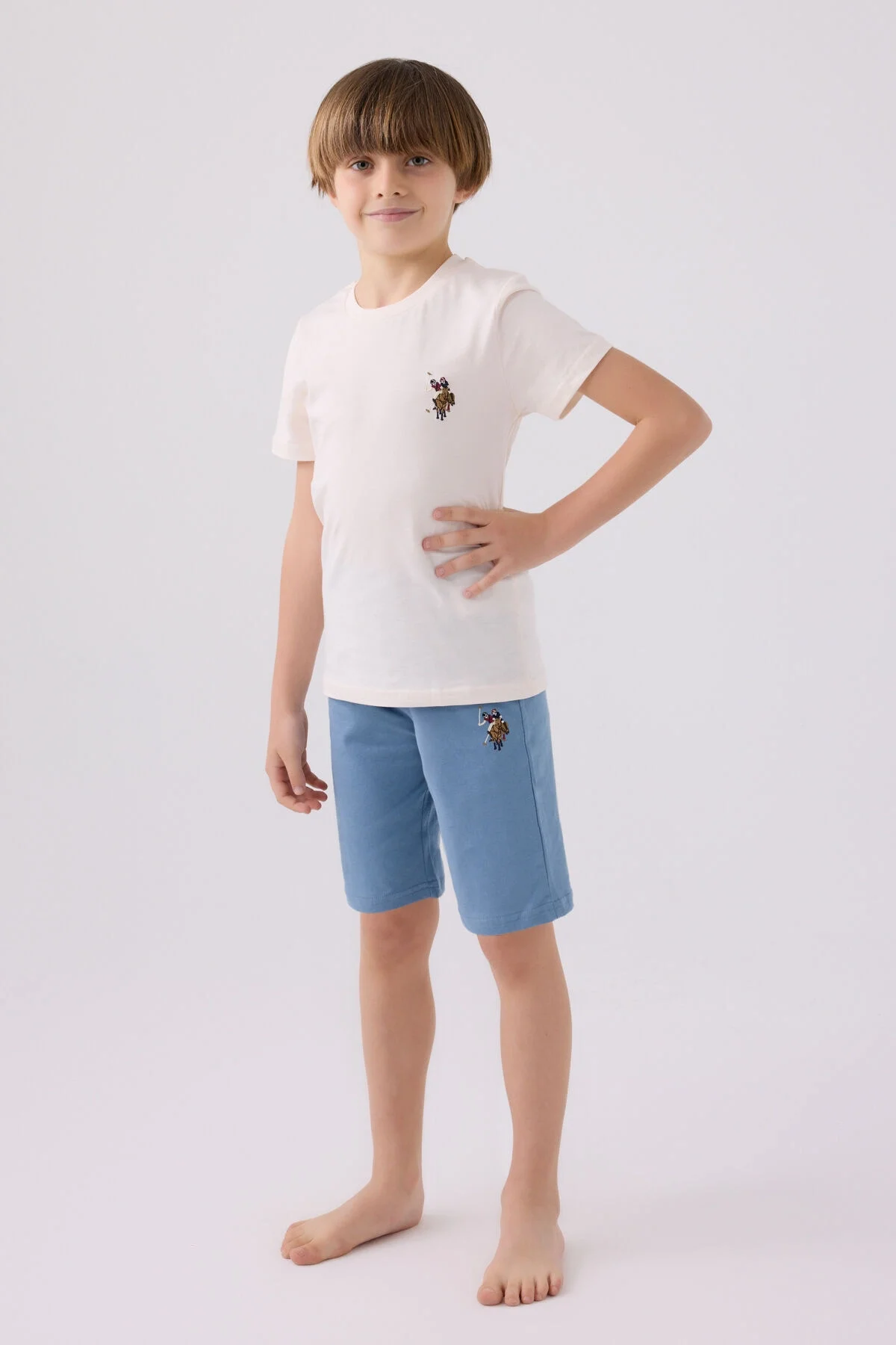 Arnetta U.S. Polo Assn Erkek Çocuk Beyaz Bermuda Takım Bermuda Takım Toptan