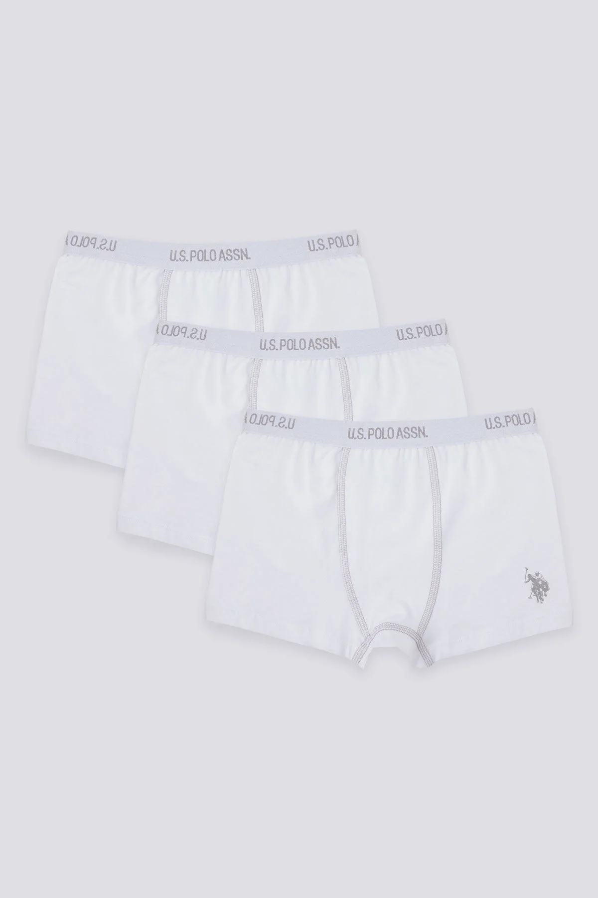 U.S. Polo Assn. Erkek Çocuk Beyaz Boxer 3'lü Set, Kumaş detaylı, marka etiketi ve kumaş dikişleriyle
