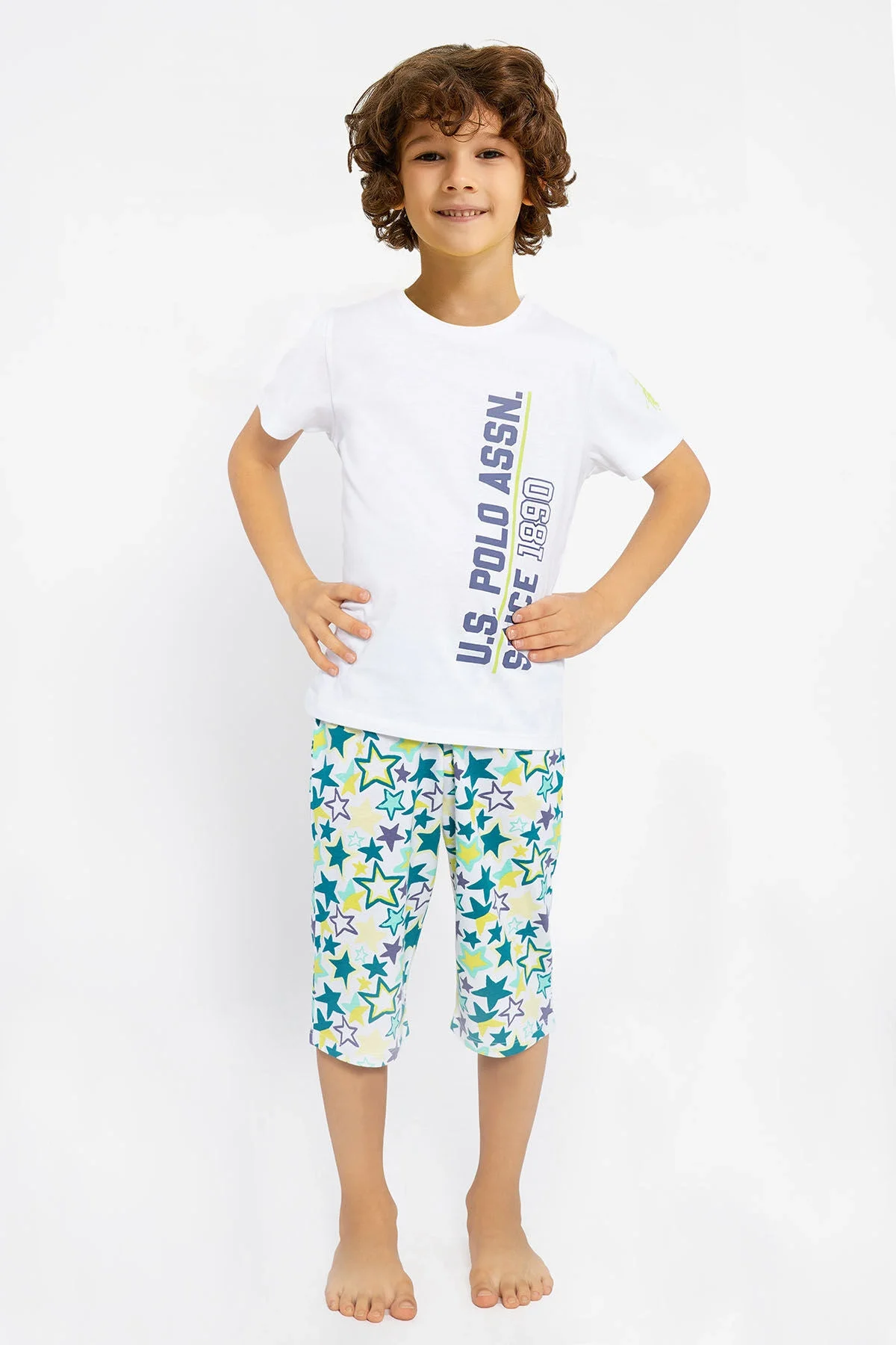 Arnetta U.S. Polo Assn Erkek Çocuk Beyaz Kapri Takım Kapri Takım Toptan