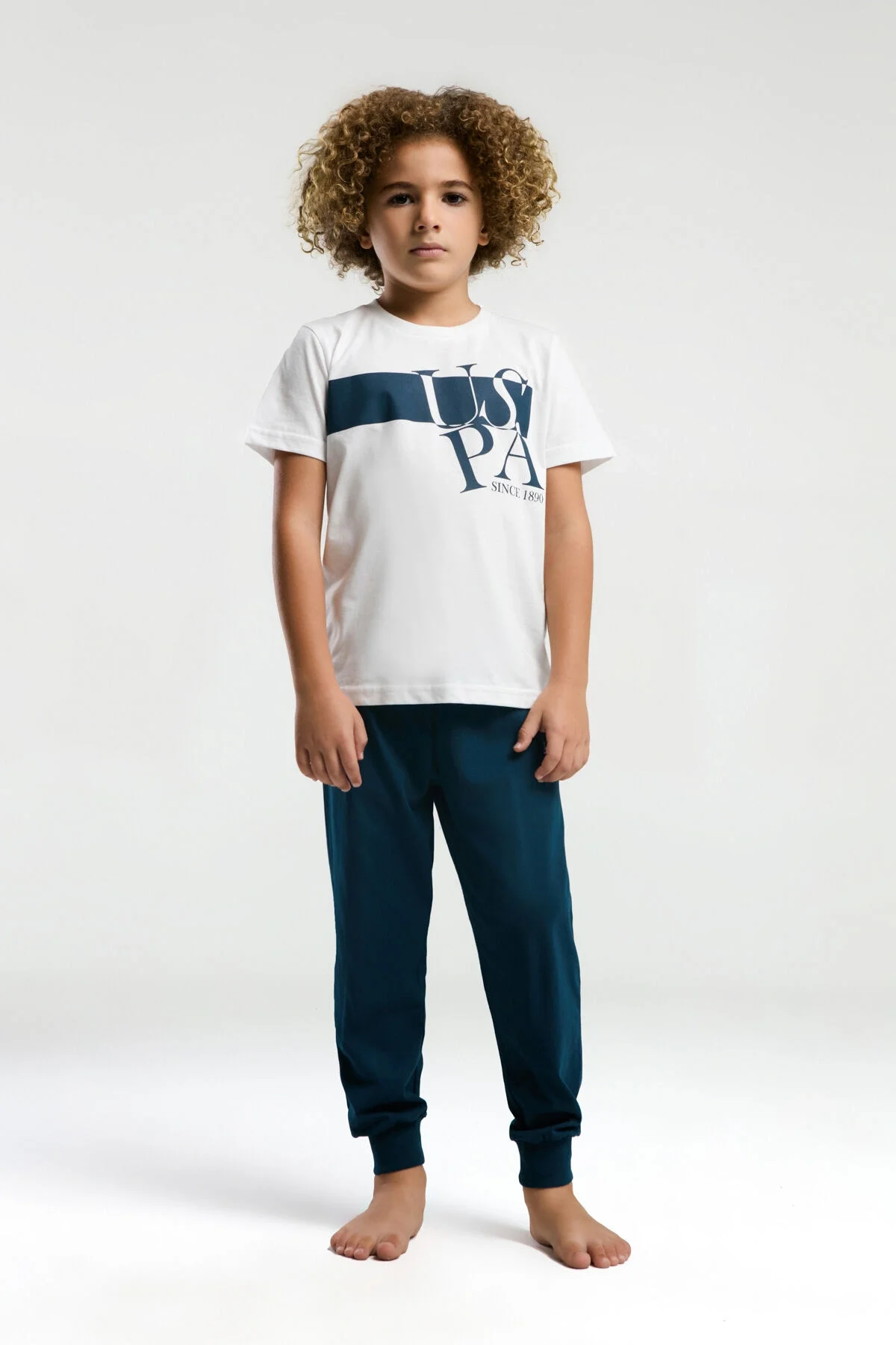 Arnetta U.S. Polo Assn Erkek Çocuk Beyaz Pijama Takımı Pijama Takımı Toptan