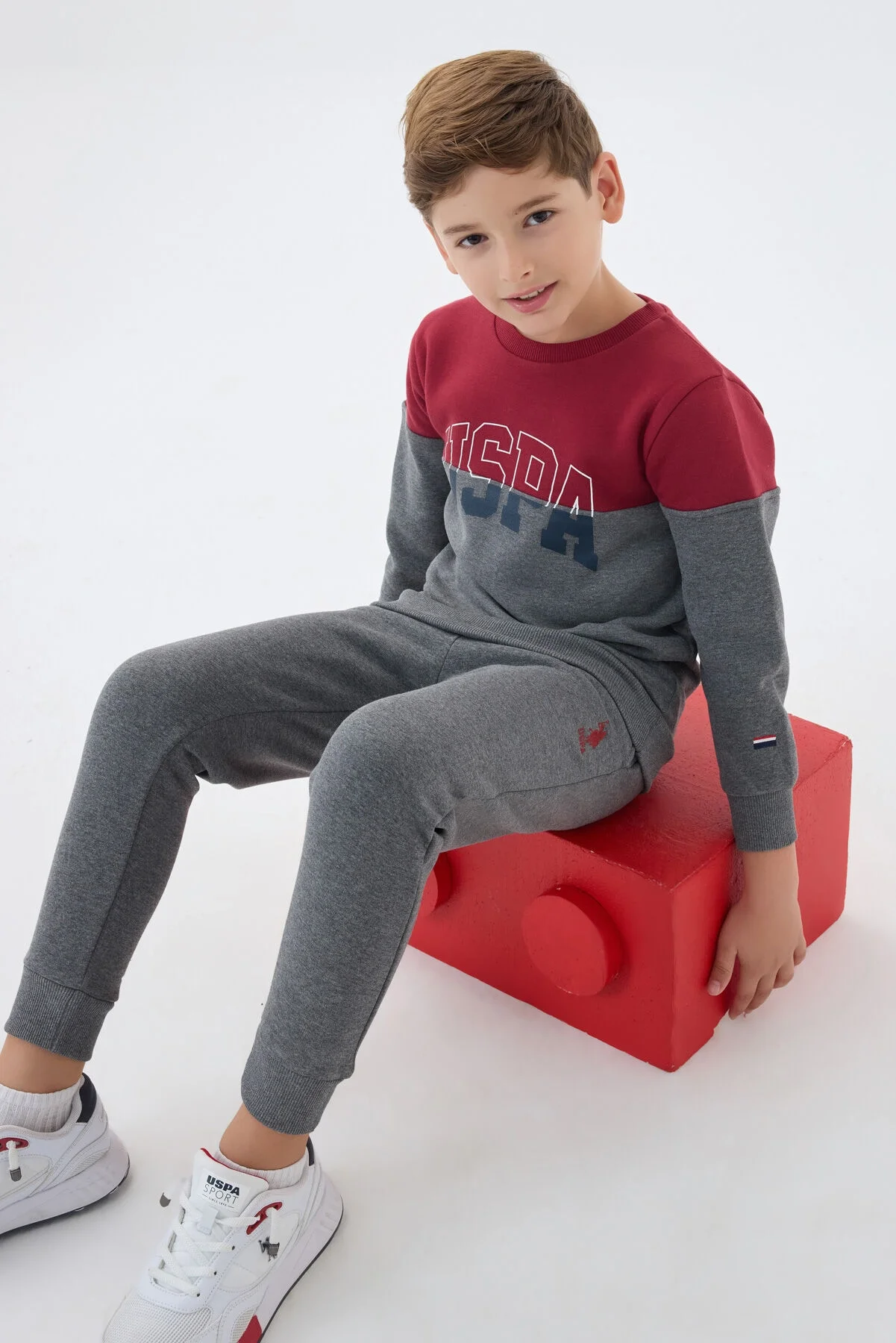 Arnetta U.S. Polo Assn Erkek Çocuk Bordo Eşofman Takımı Eşofman Takımı Toptan