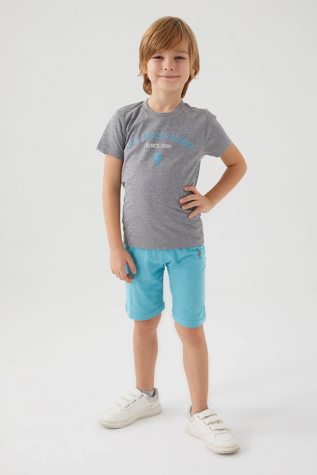 Arnetta U.S. Polo Assn Erkek Çocuk Gri Bermuda Takım Bermuda Takım Toptan