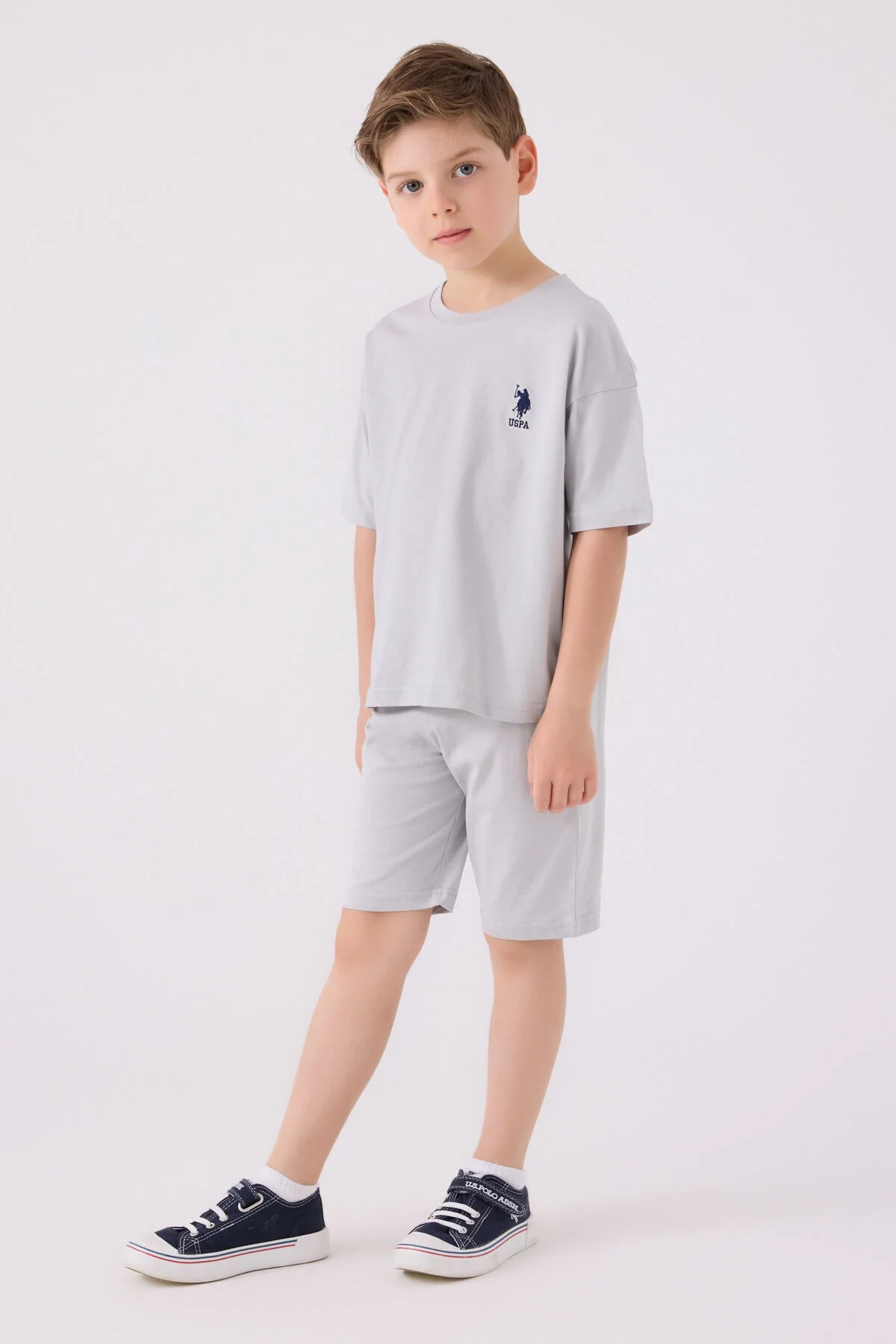 Arnetta U.S. Polo Assn Erkek Çocuk Gri Bermuda Takım Bermuda Takım Toptan