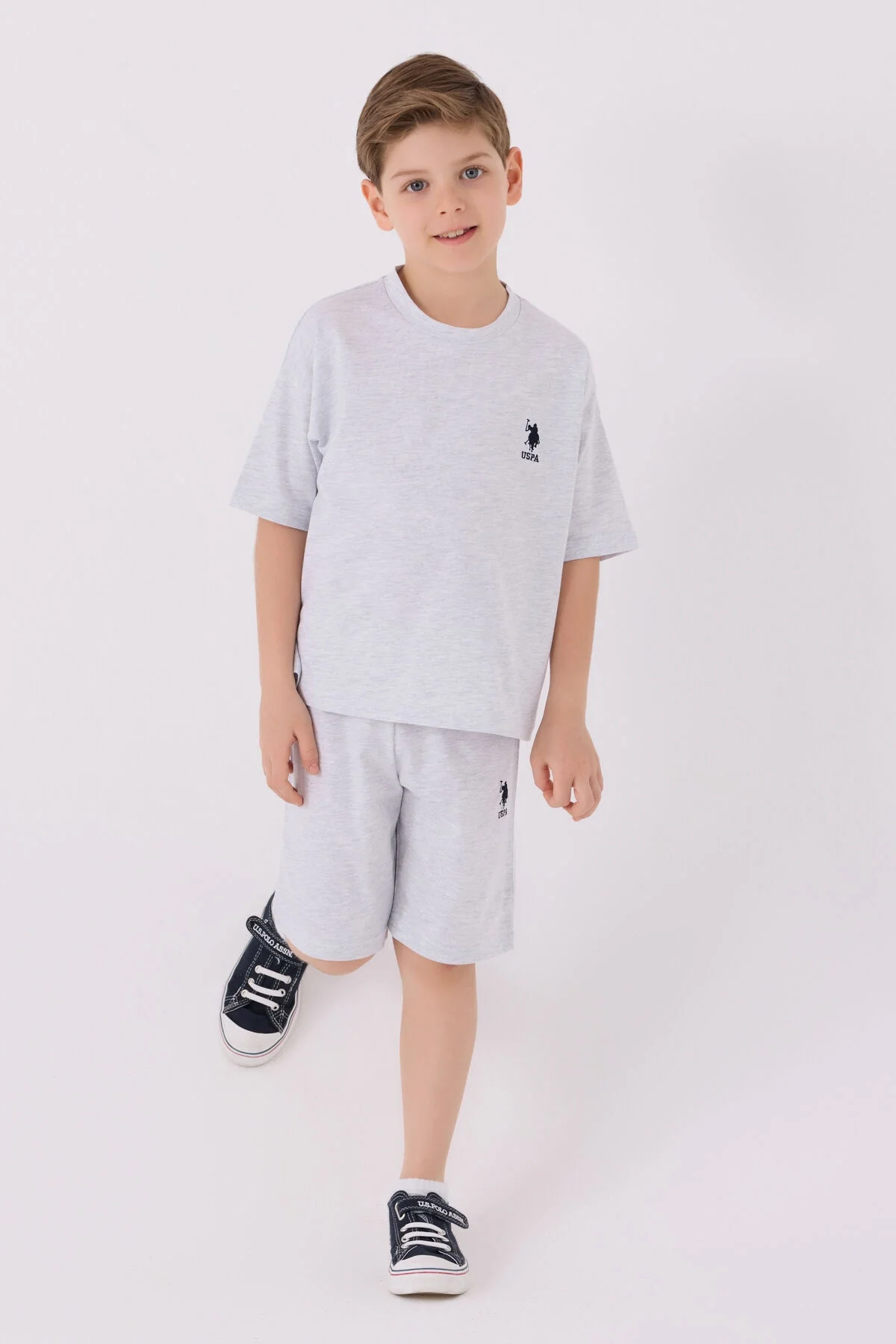 Arnetta U.S. Polo Assn Erkek Çocuk Gri Bermuda Takım Bermuda Takım Toptan