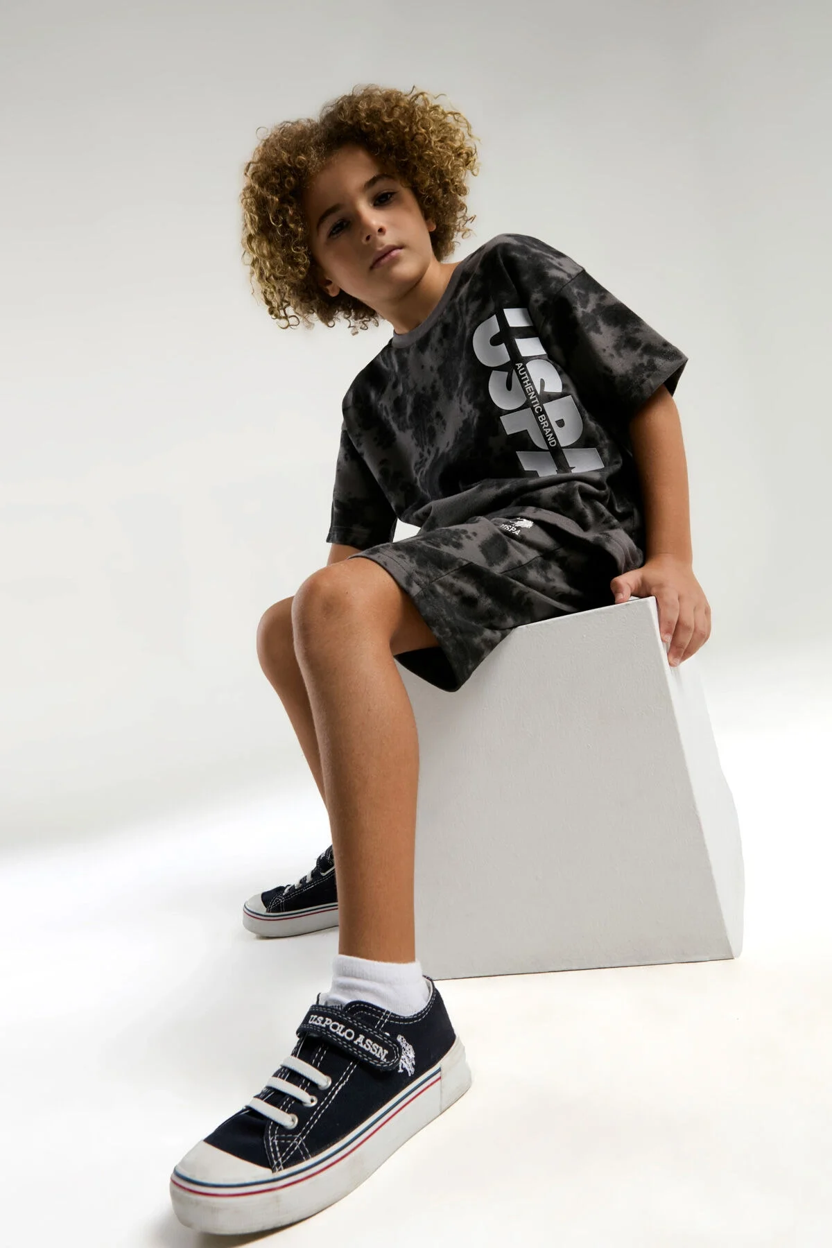 Arnetta U.S. Polo Assn Erkek Çocuk Gri Bermuda Takım Bermuda Takım Toptan