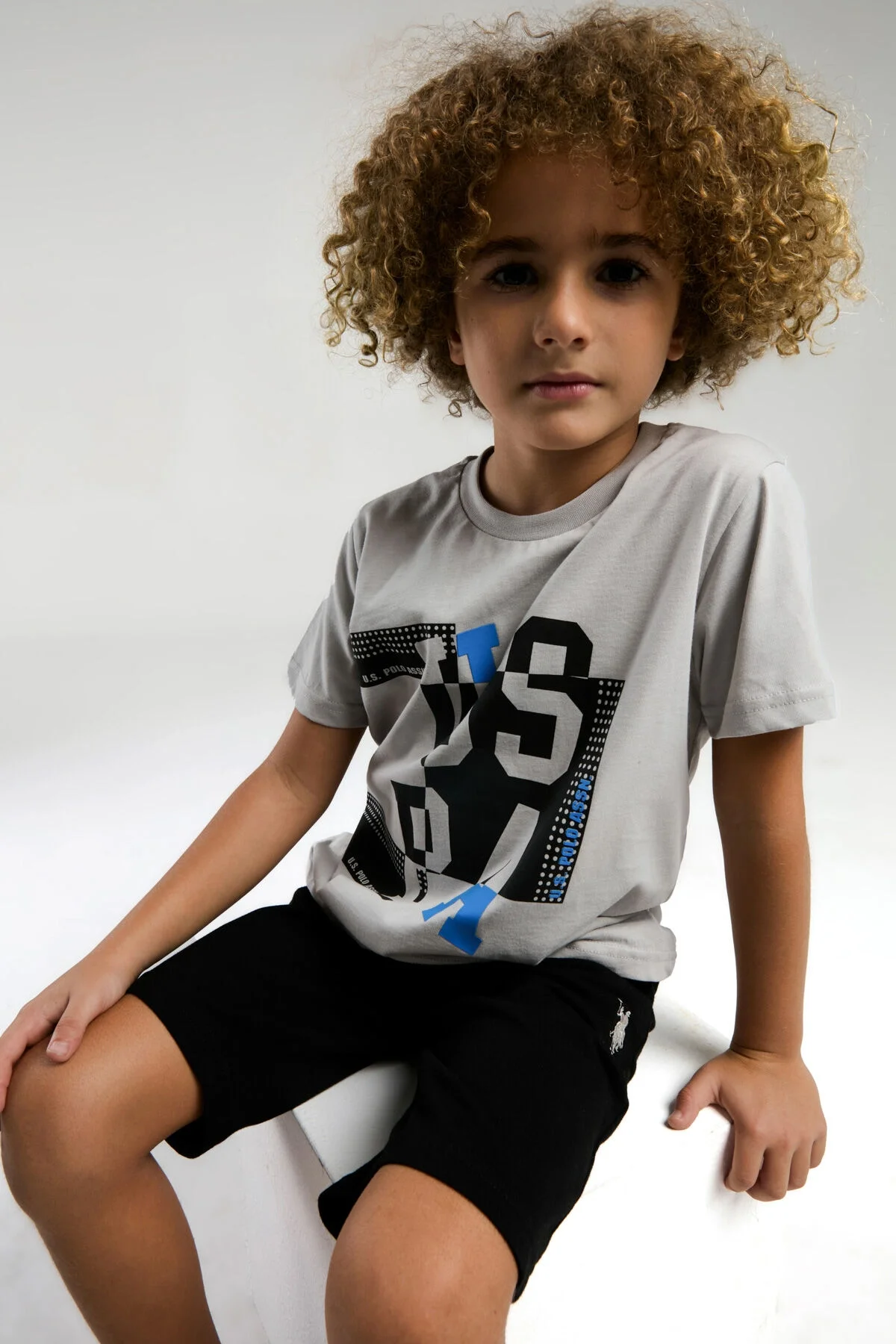 Arnetta U.S. Polo Assn Erkek Çocuk Gri Bermuda Takım Bermuda Takım Toptan