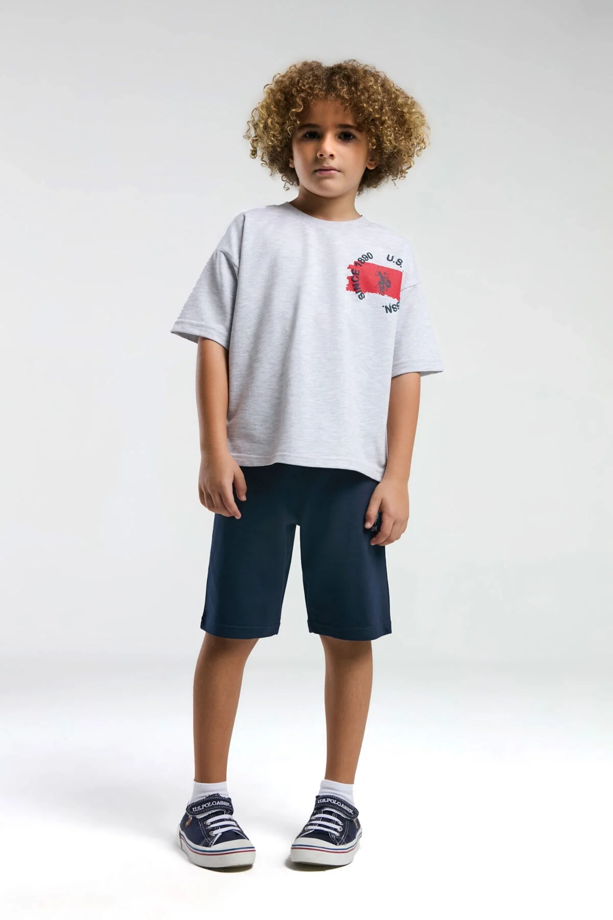 Arnetta U.S. Polo Assn Erkek Çocuk Gri Bermuda Takım Bermuda Takım Toptan