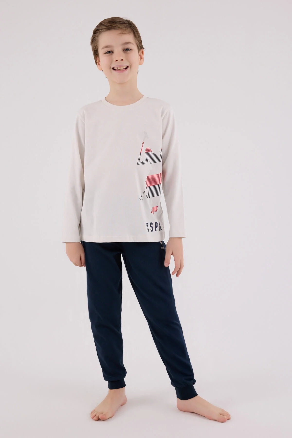 Arnetta U.S. Polo Assn Erkek Çocuk Gri Pijama Takımı Pijama Takımı Toptan