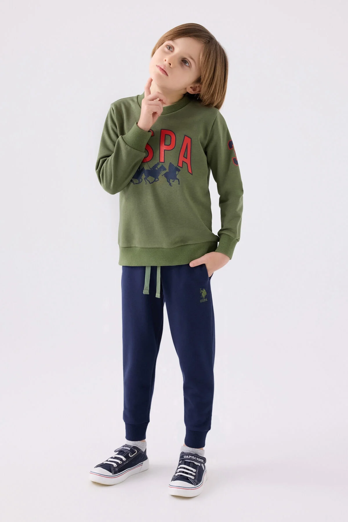 Arnetta U.S. Polo Assn Erkek Çocuk Haki Eşofman Takımı Eşofman Takımı Toptan