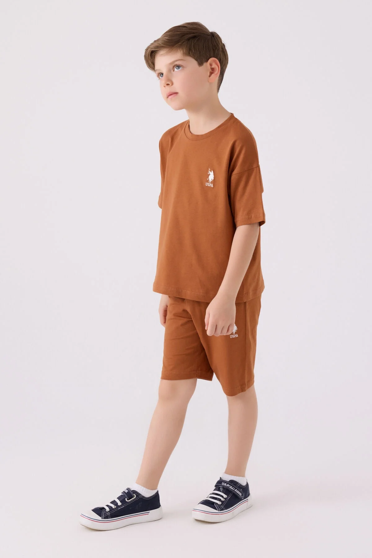 Arnetta U.S. Polo Assn Erkek Çocuk Kahverengi Bermuda Takım Bermuda Takım Toptan