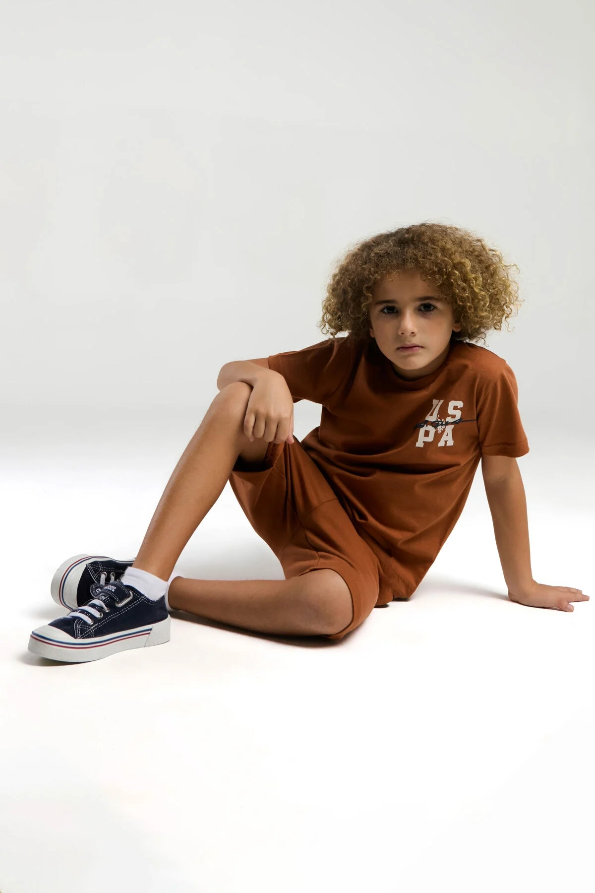 Arnetta U.S. Polo Assn Erkek Çocuk Kahverengi Bermuda Takım Bermuda Takım Toptan