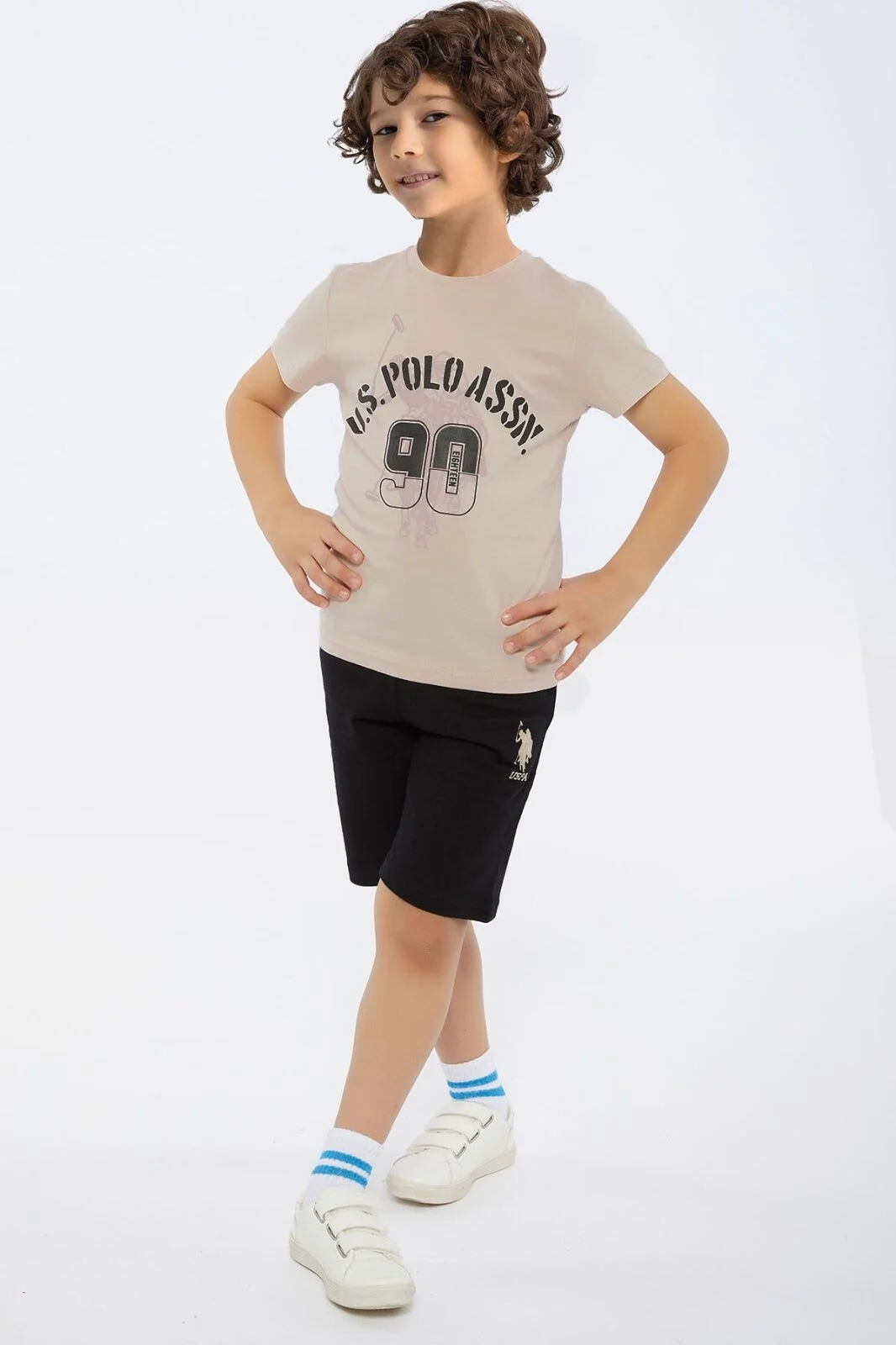 Arnetta U.S. Polo Assn Erkek Çocuk Kahverengi Bermuda Takım Bermuda Takım Toptan