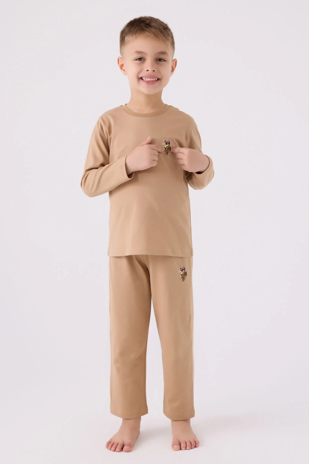 Arnetta U.S. Polo Assn Erkek Çocuk Kahverengi Pijama Takımı Pijama Takımı Toptan