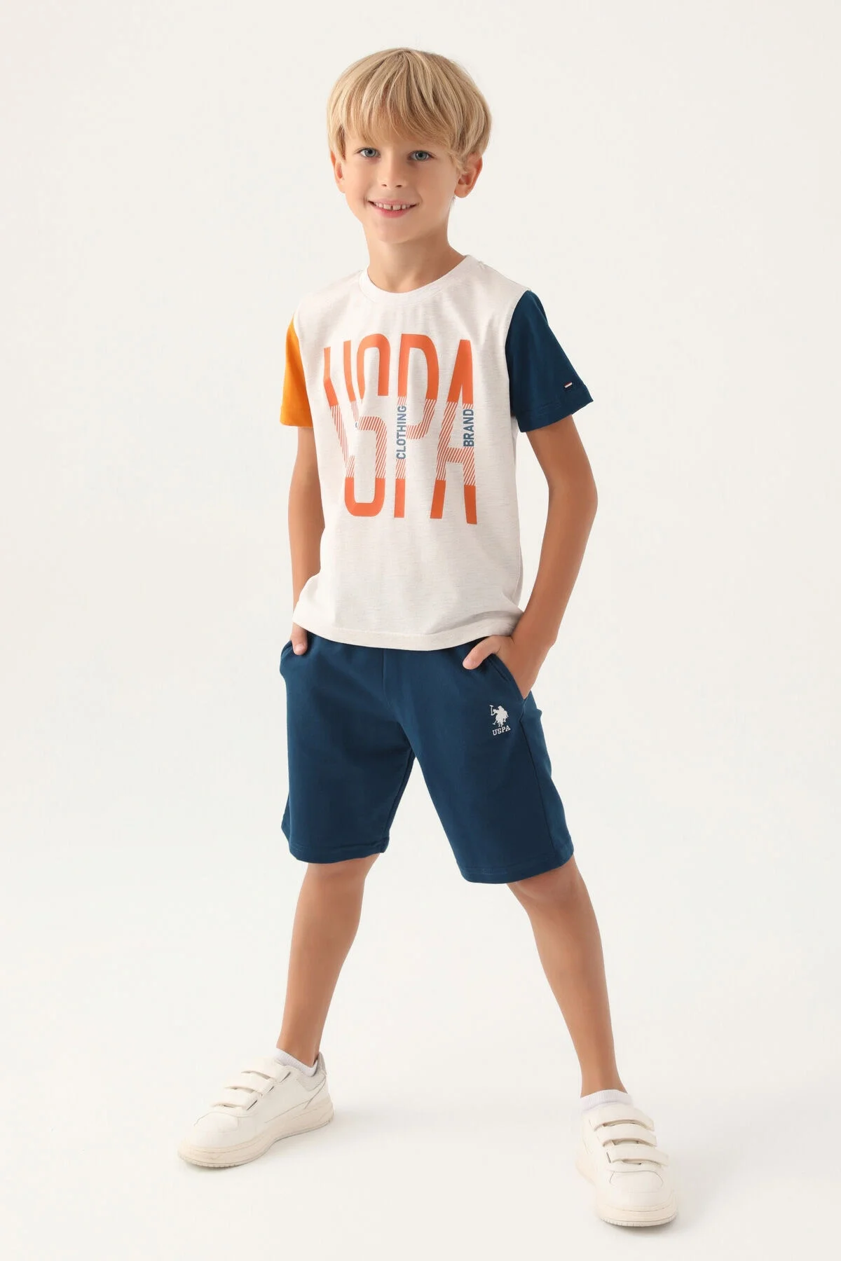 Arnetta U.S. Polo Assn Erkek Çocuk Krem Bermuda Takım Bermuda Takım Toptan