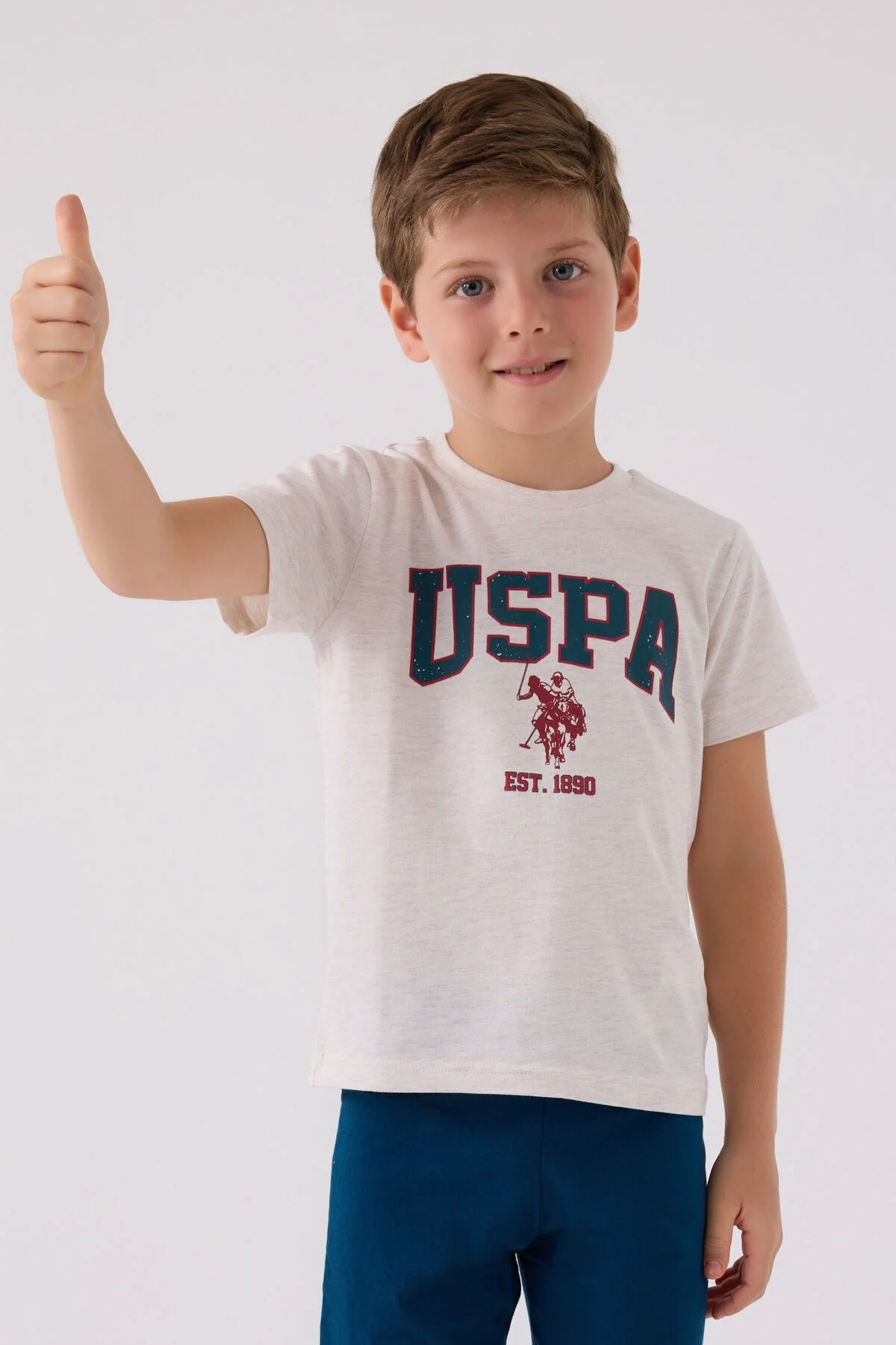 U.S. Polo Assn Erkek Çocuk Krem Bermuda Takım, beyaz tişört ve mavi kısa pantolon, çocuk giyim seti