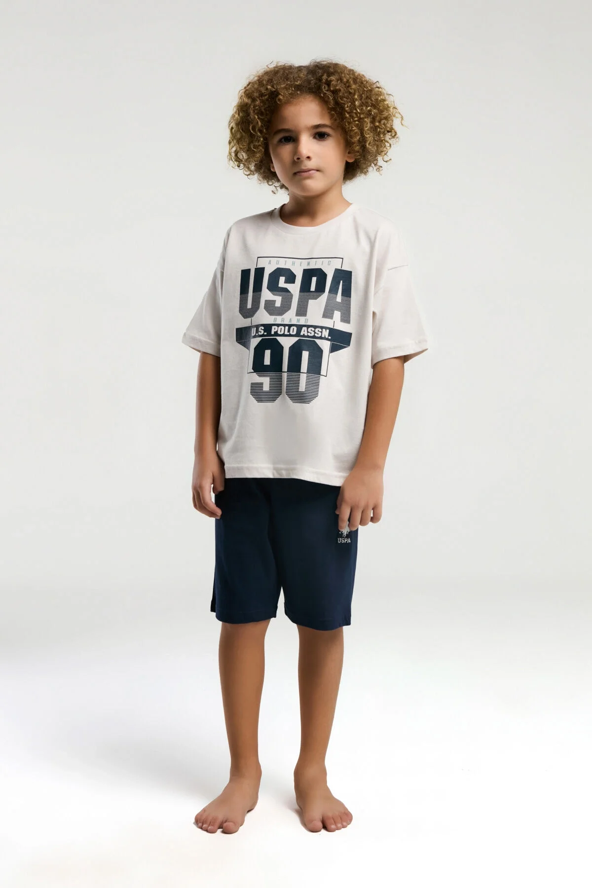 Arnetta U.S. Polo Assn Erkek Çocuk Krem Bermuda Takım Bermuda Takım Toptan