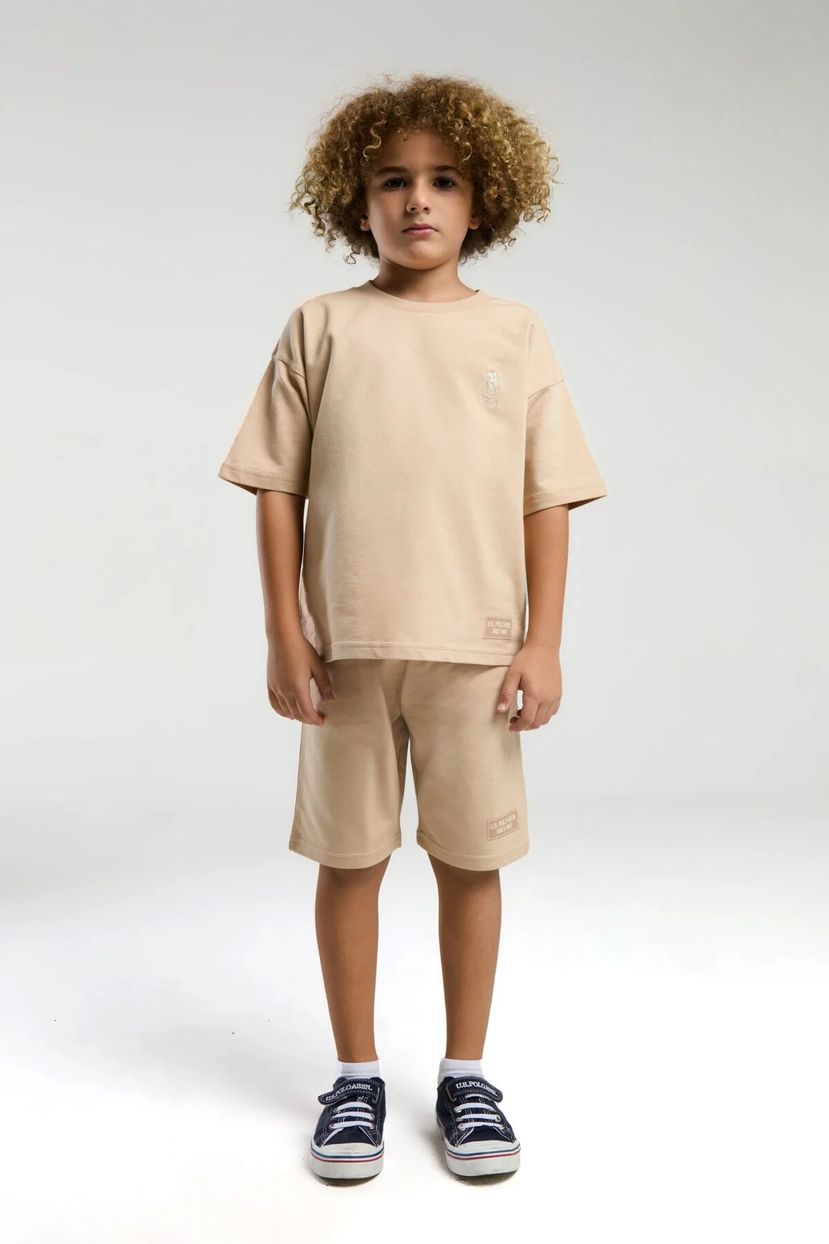 Arnetta U.S. Polo Assn Erkek Çocuk Krem Bermuda Takım Bermuda Takım Toptan