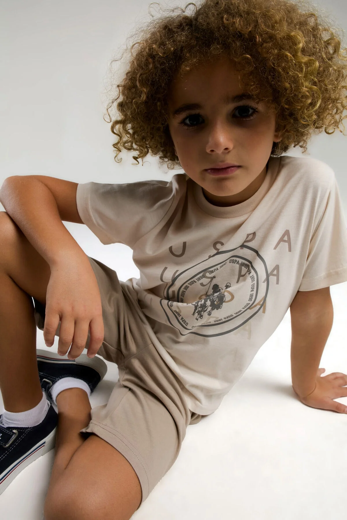 Arnetta U.S. Polo Assn Erkek Çocuk Krem Bermuda Takım Bermuda Takım Toptan