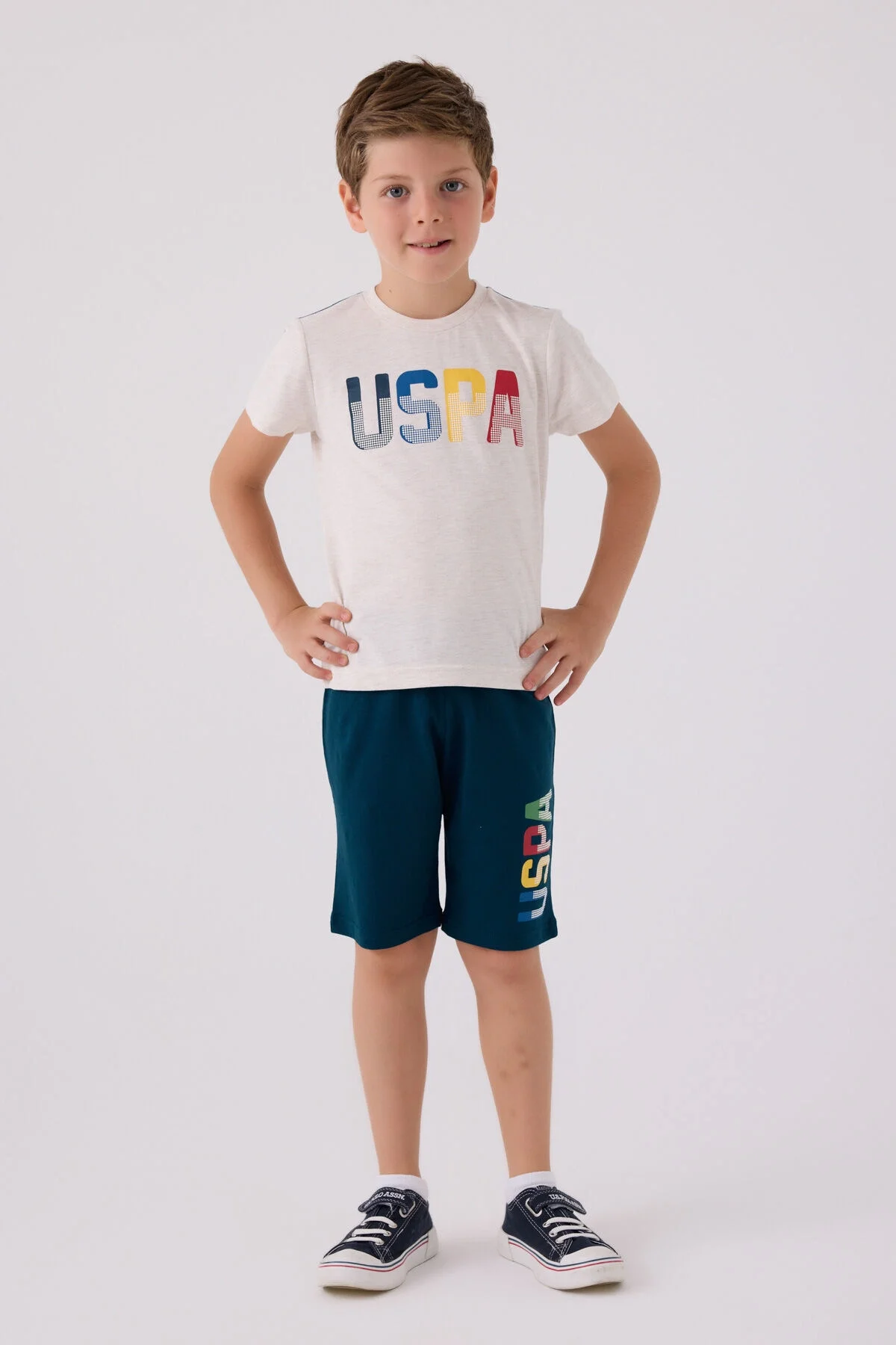 Arnetta U.S. Polo Assn Erkek Çocuk Krem Bermuda Takım Bermuda Takım Toptan