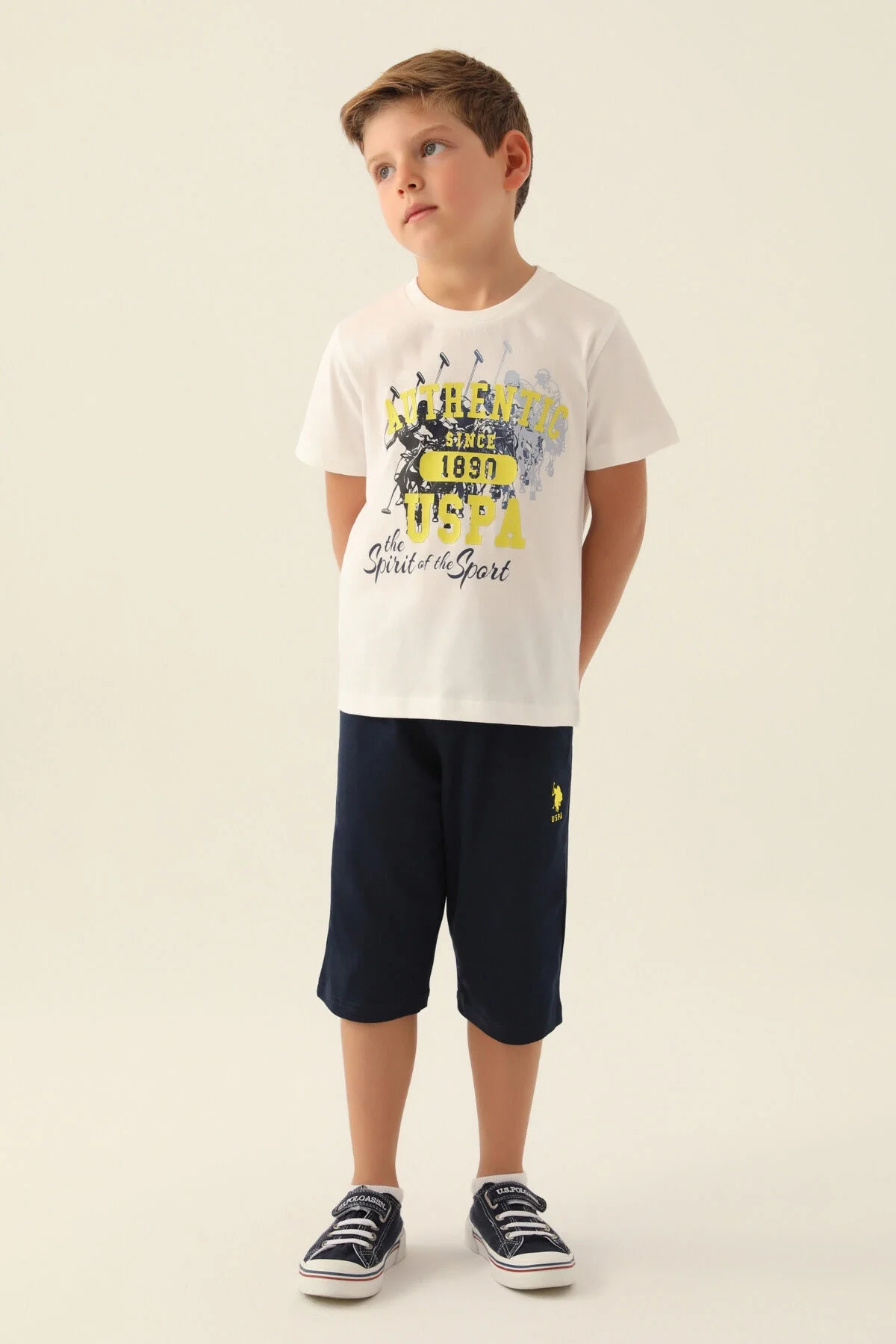 Arnetta U.S. Polo Assn Erkek Çocuk Krem Kapri Takım Kapri Takım Toptan