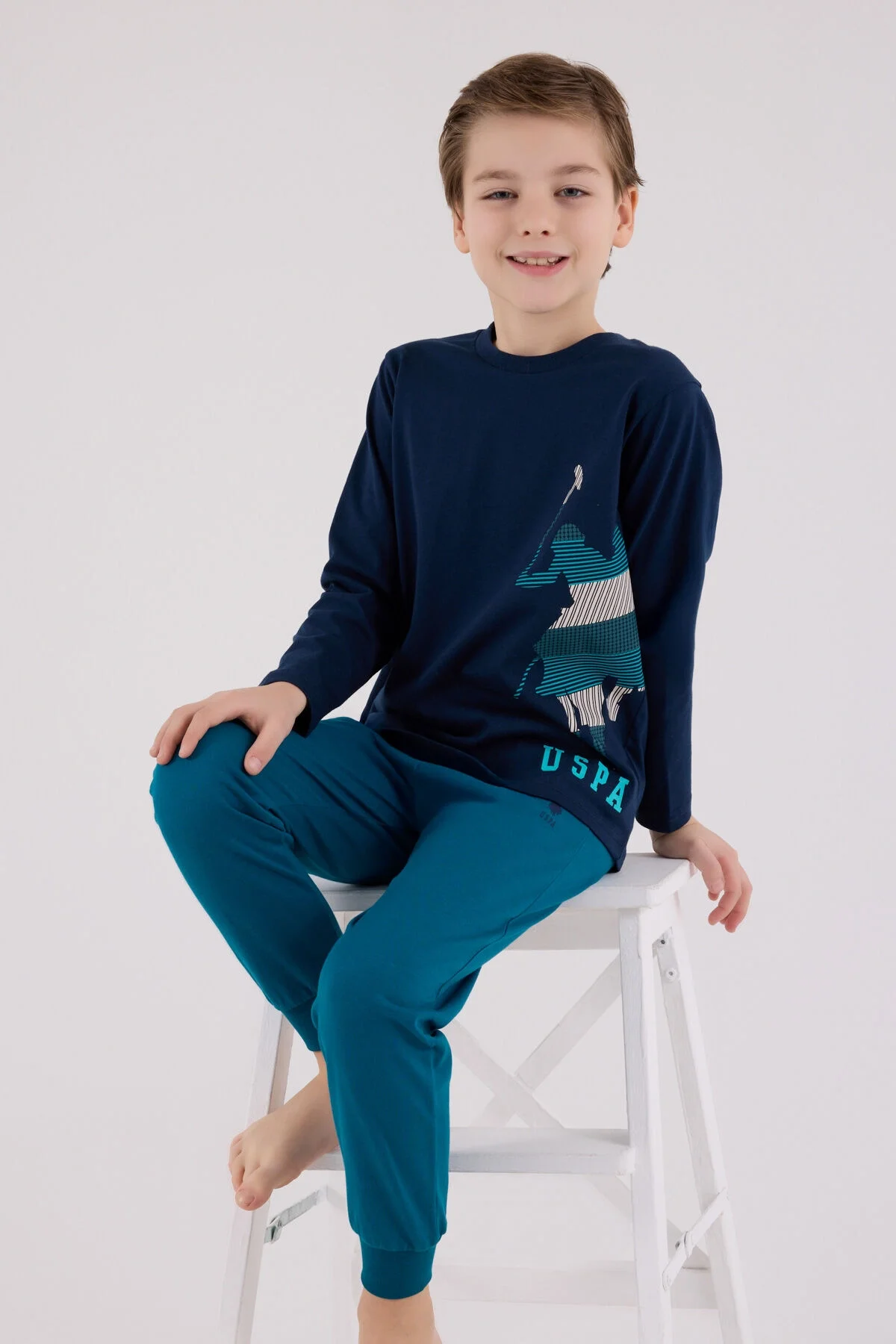 Arnetta U.S. Polo Assn Erkek Çocuk Lacivert Pijama Takımı Pijama Takımı Toptan