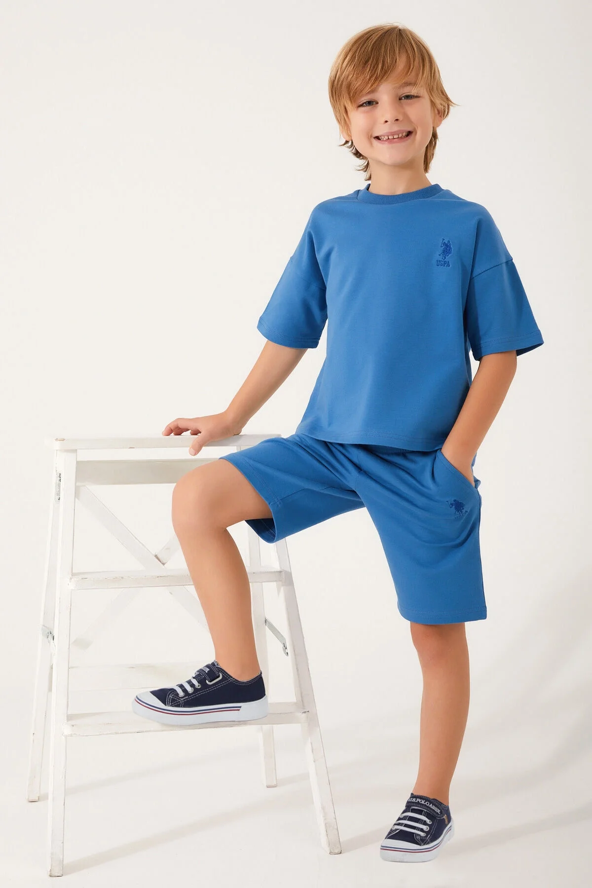 Arnetta U.S. Polo Assn Erkek Çocuk Mavi Bermuda Takım Bermuda Takım Toptan