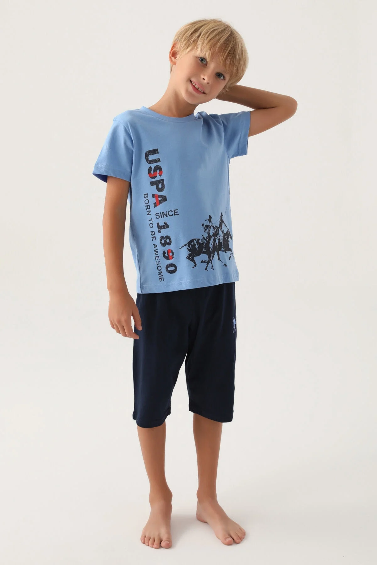 Arnetta U.S. Polo Assn Erkek Çocuk Mavi Kapri Takım Kapri Takım Toptan