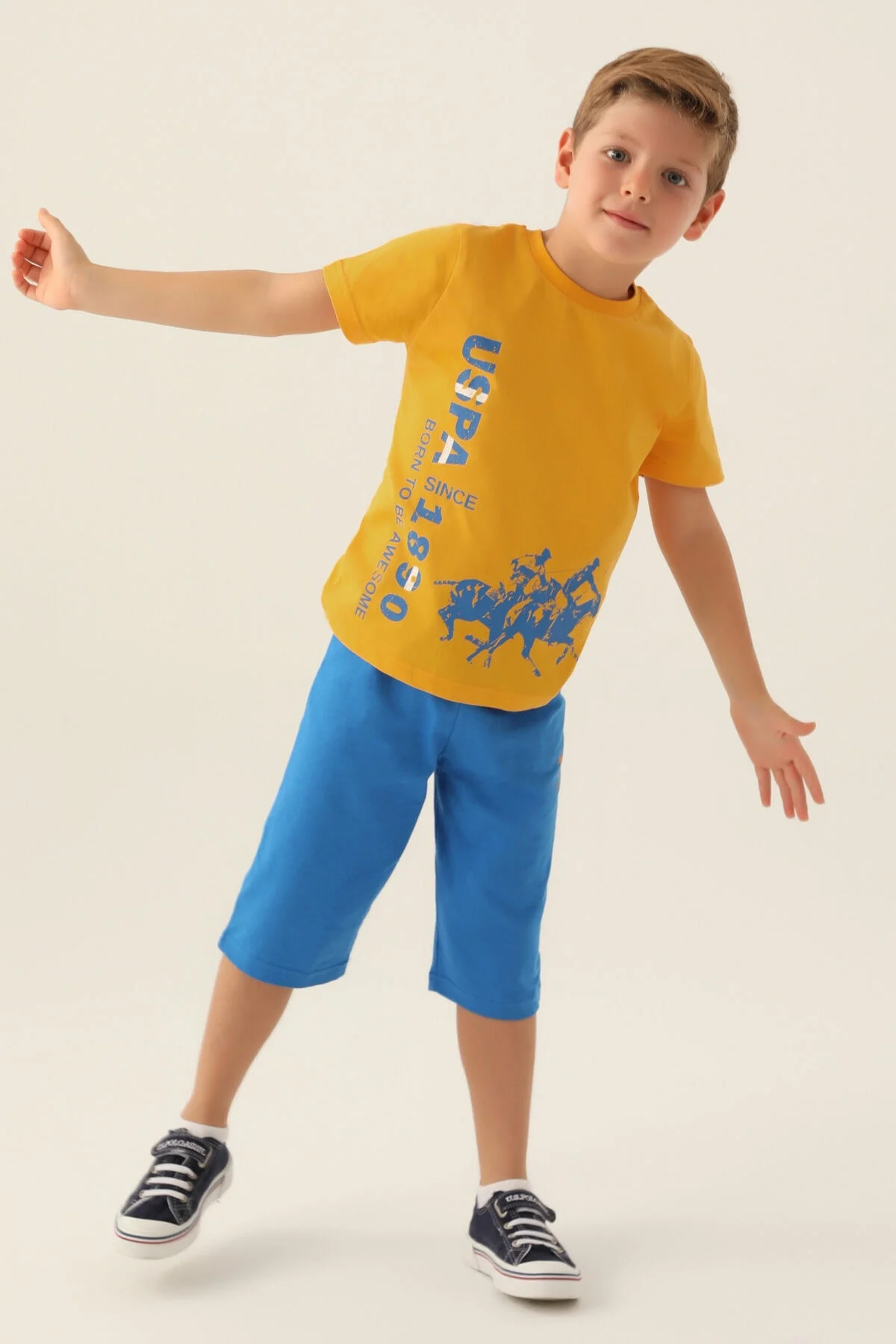 Arnetta U.S. Polo Assn Erkek Çocuk Sarı Kapri Takım Kapri Takım Toptan