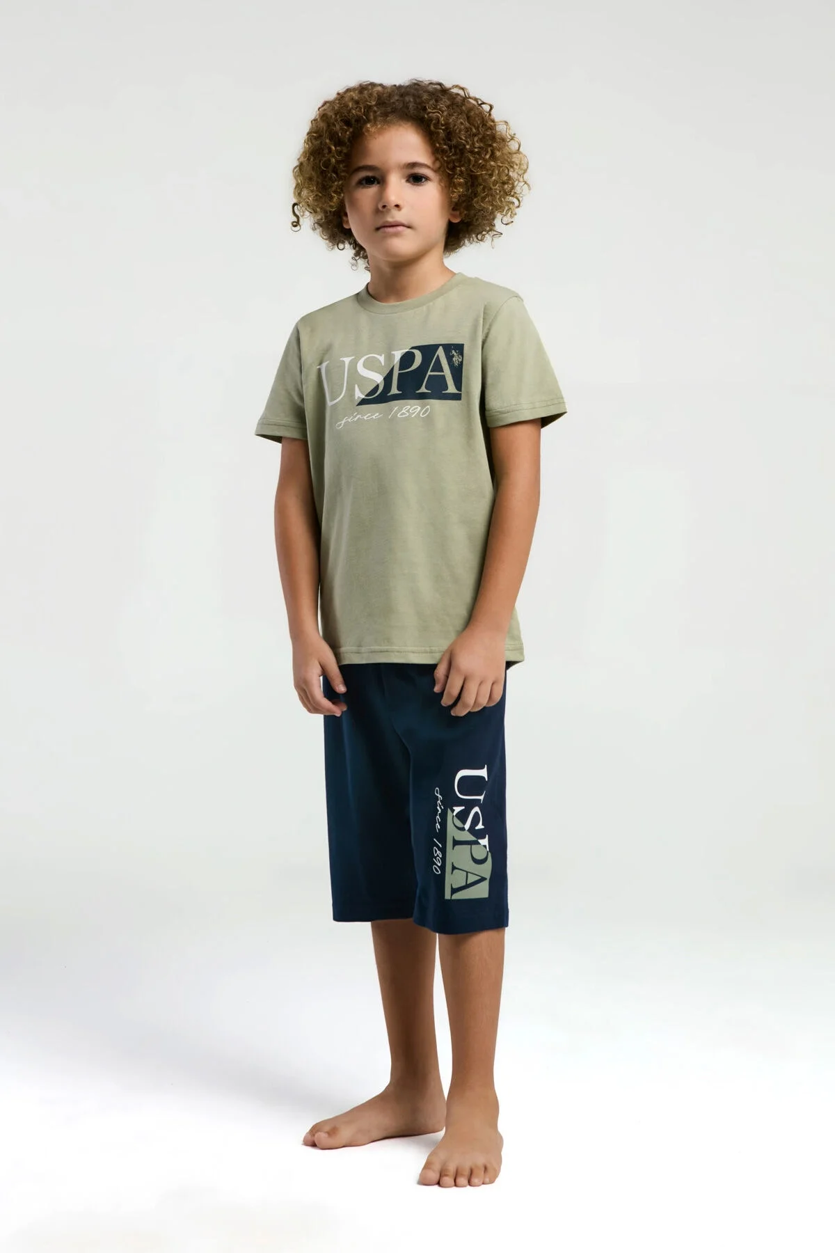 Arnetta U.S. Polo Assn Erkek Çocuk Yeşil Kapri Takım Kapri Takım Toptan