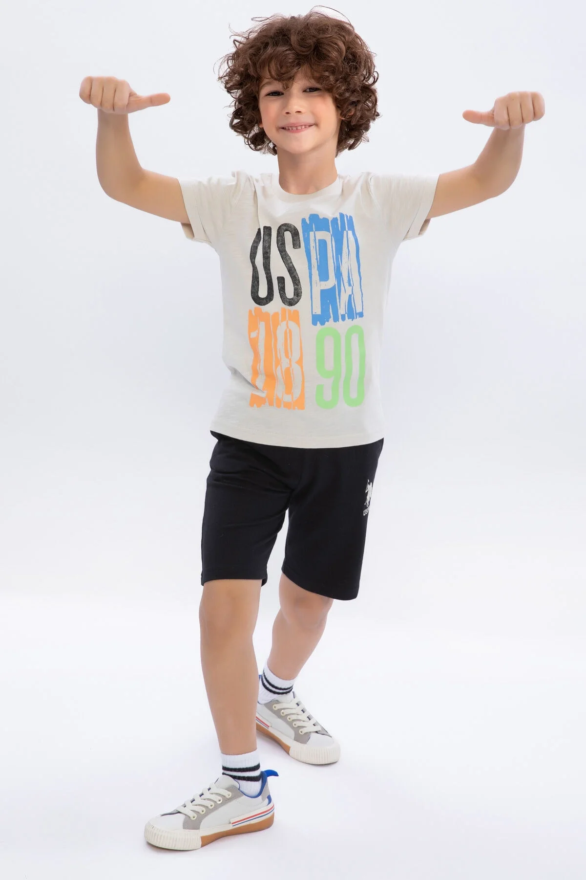 Arnetta U.S. Polo Assn Kids Erkek Çocuk Bej Bermuda Takım Bermuda Takım Toptan