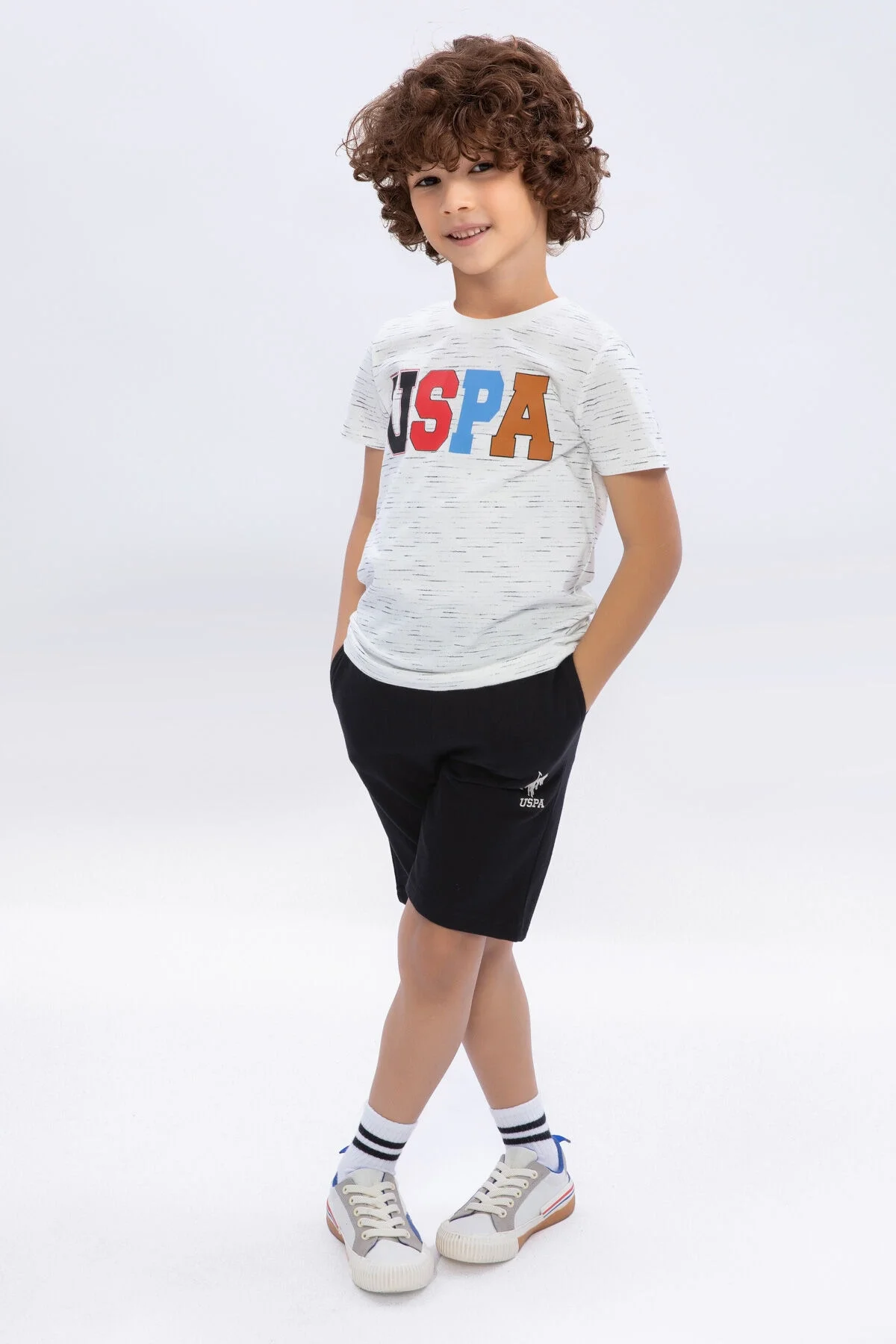 Arnetta U.S. Polo Assn Kids Erkek Çocuk Krem Bermuda Takım Bermuda Takım Toptan