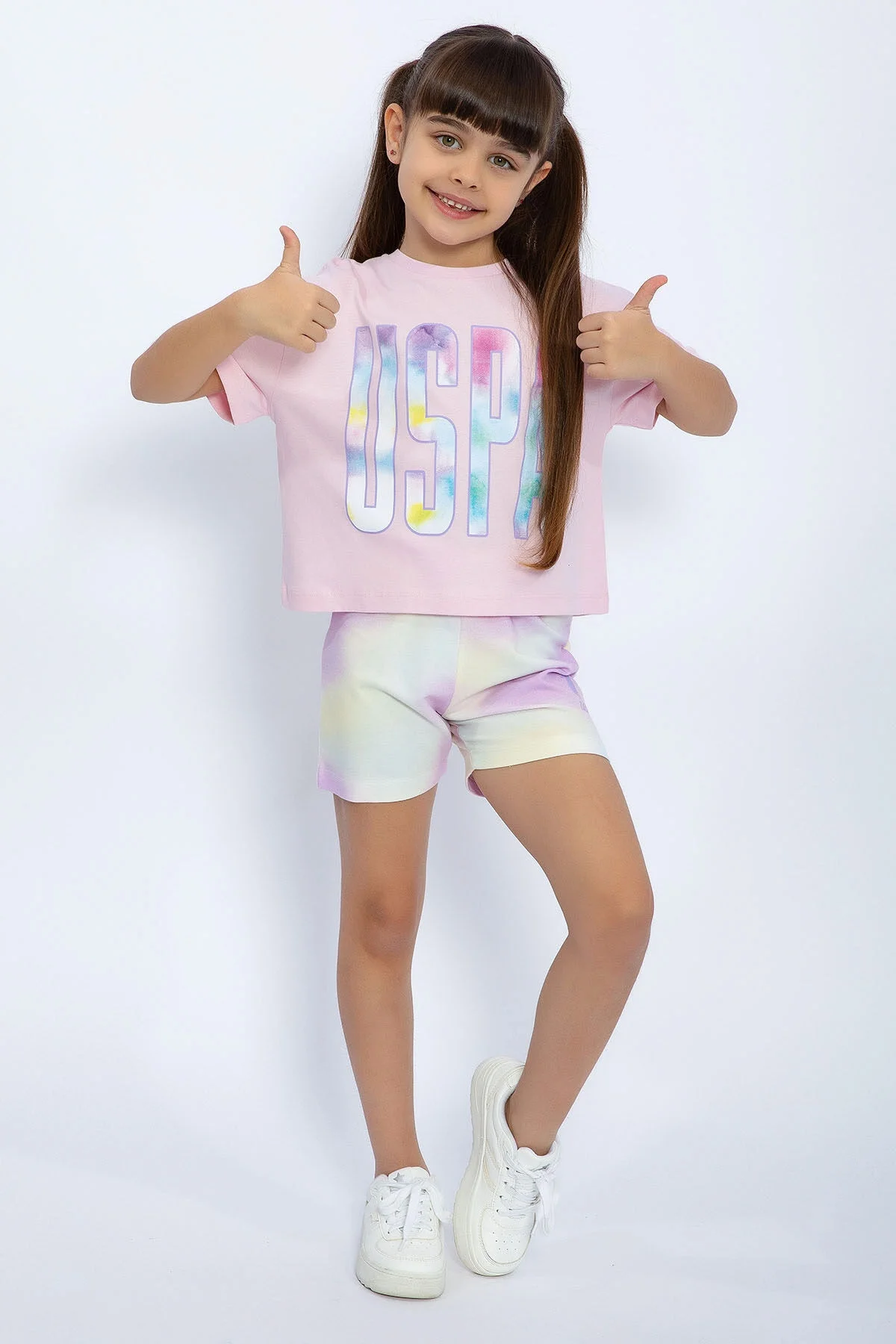 Arnetta U.S. Polo Assn Kids Kız Çocuk Pembe Şort Takım Şort Takım Toptan