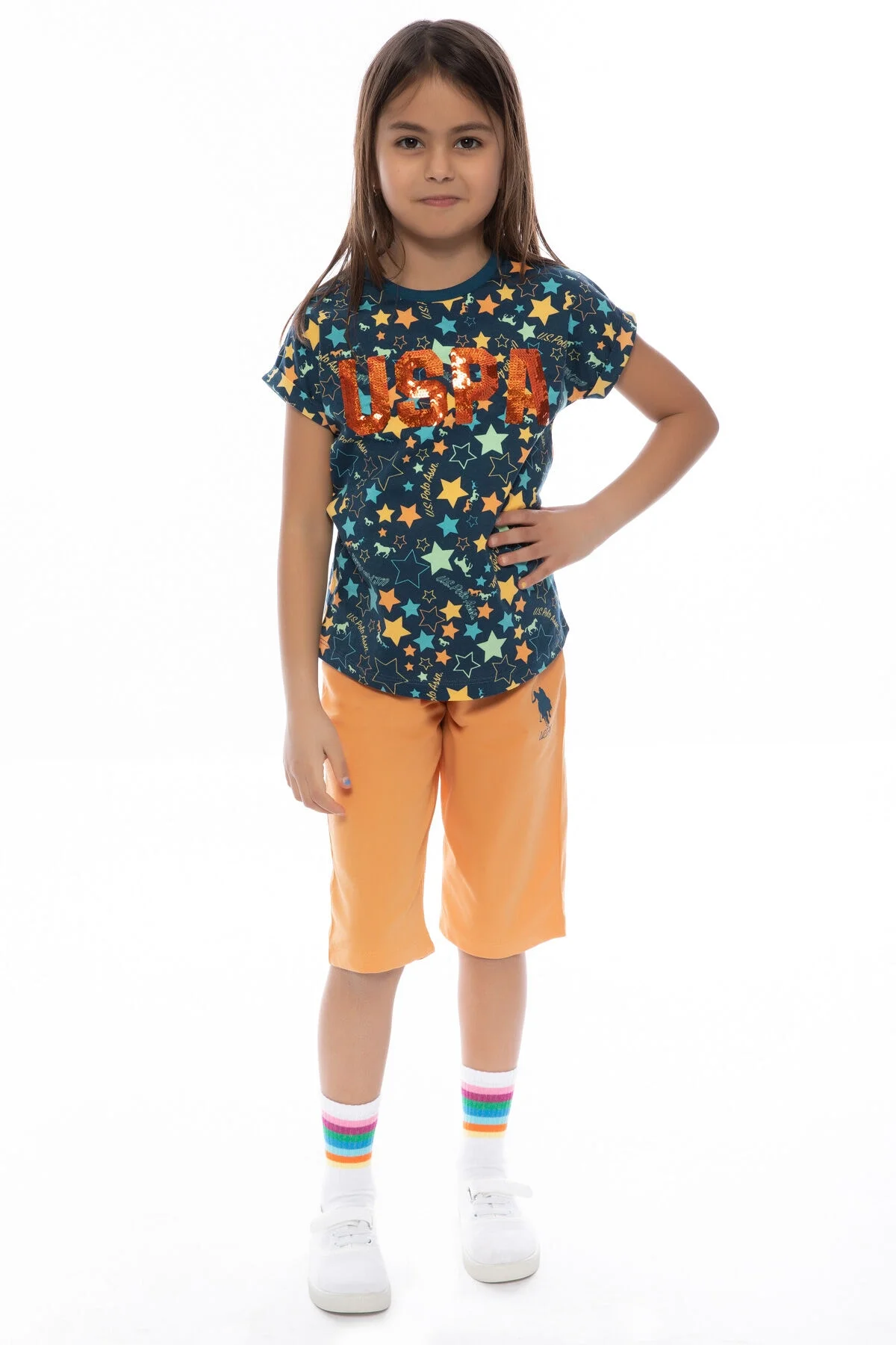 Arnetta U.S. Polo Assn Kids Kız Çocuk Siyah Kapri Takımı Kapri Takımı Toptan